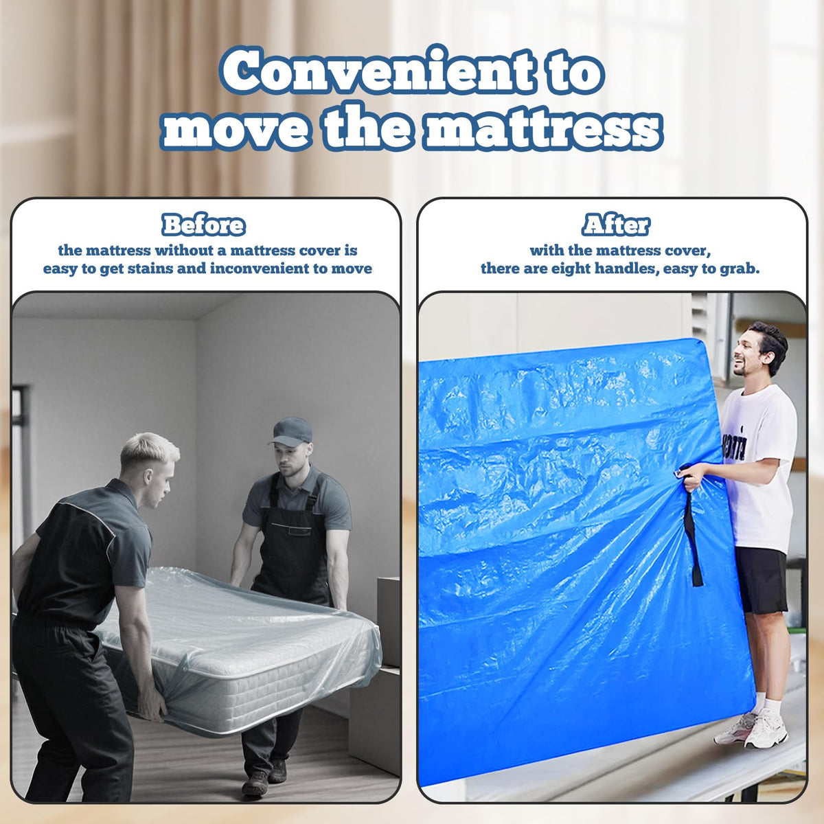 SDLDEER Mattress Bags for Moving and Storage, Queen Size Reusable Mattress Storage Cover with Heavy Duty Handles and Zipper, Water Resistant Mattress Encasement, Blue