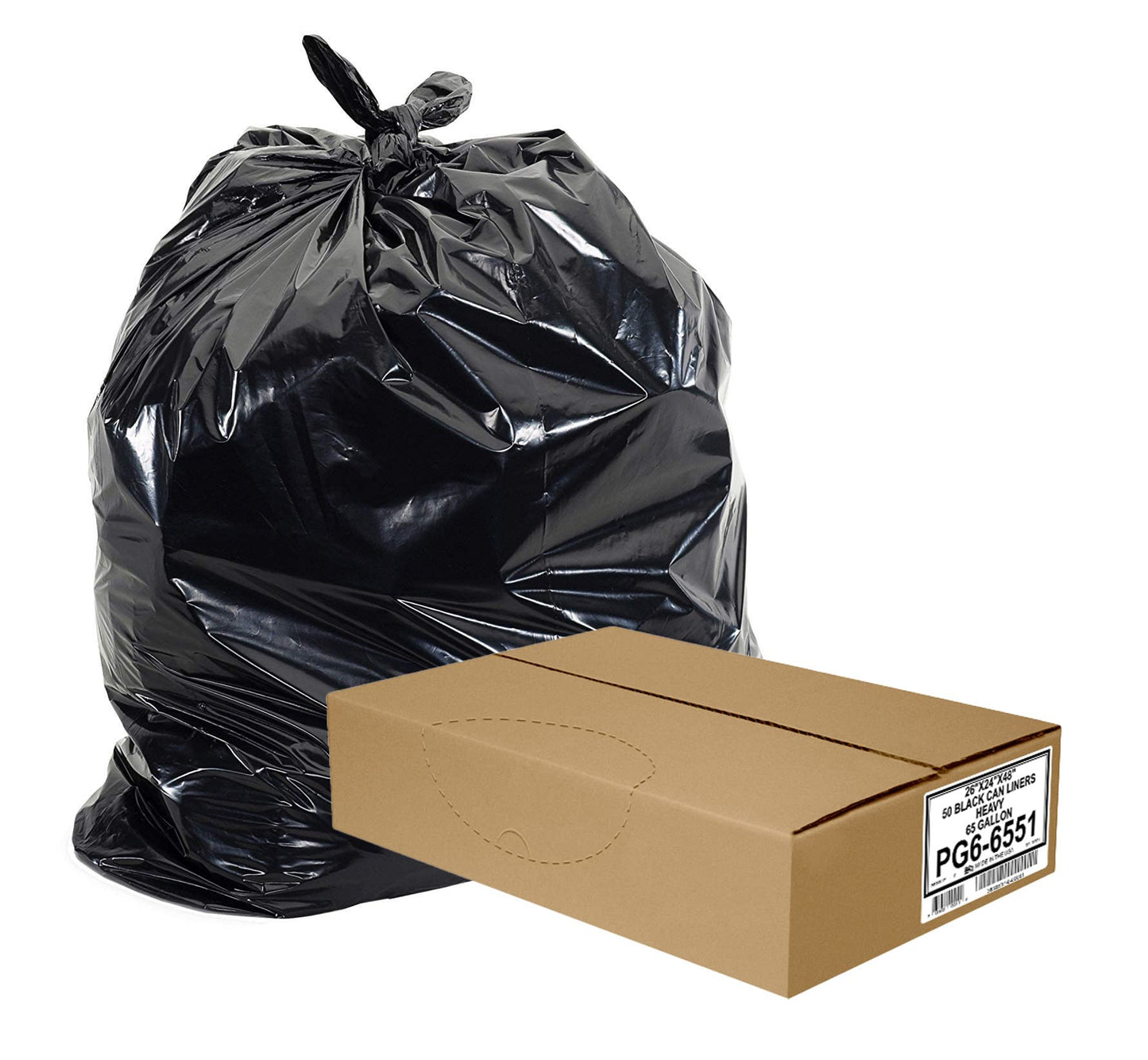 Aluf Plastics 65 Gallon Trash Bags Heavy Duty - 50 Pack - 1.5 MIL - 50" x 48" - Black Plastic Garbage Can Liners for Contractor, Lawn and Leaf, Outdoor, Storage, Commercial, Industrial, Toter, Bag