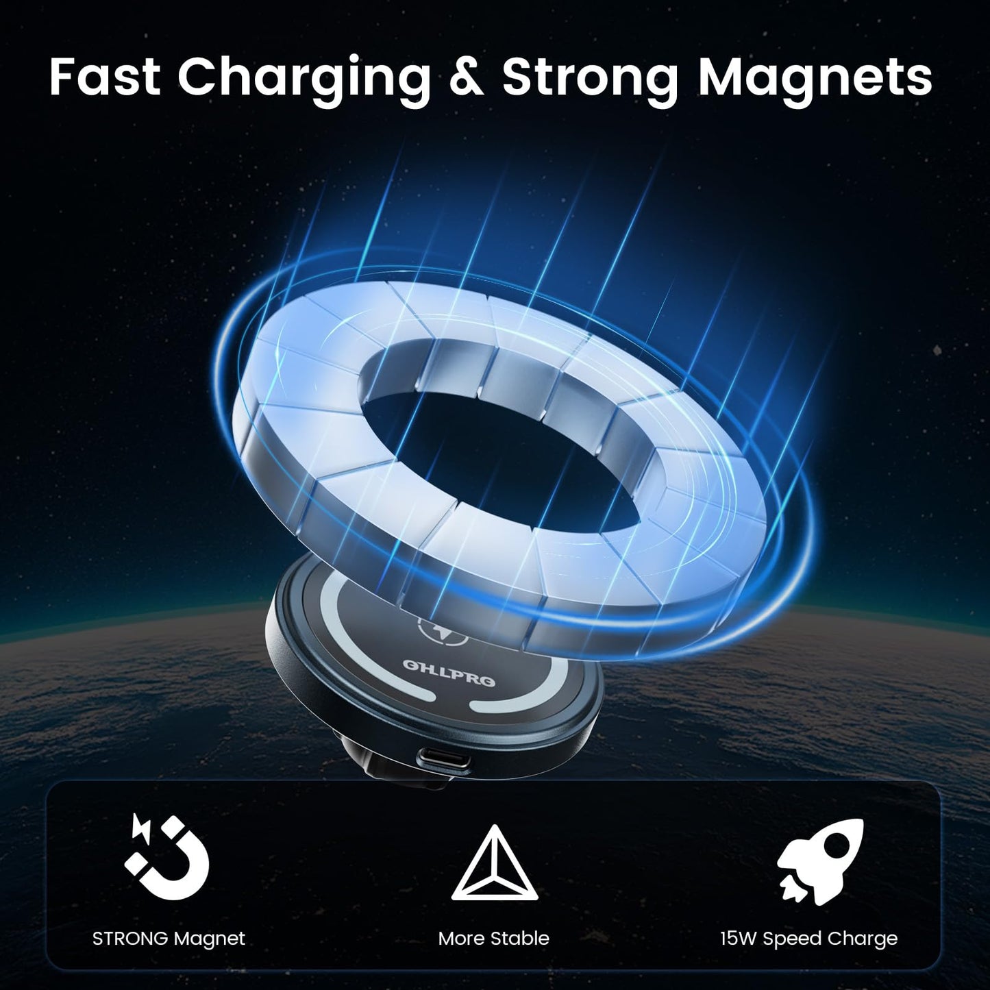 OHLPRO for 15W MagSafe Car Mount Charger for iPhone 17, Fast Wireless Charging, Magnetic CD Slot Holder with 3M Adhesive Base for Dashboard, Aluminum Shell, Compatible with iPhone 16 15 14 13 Series