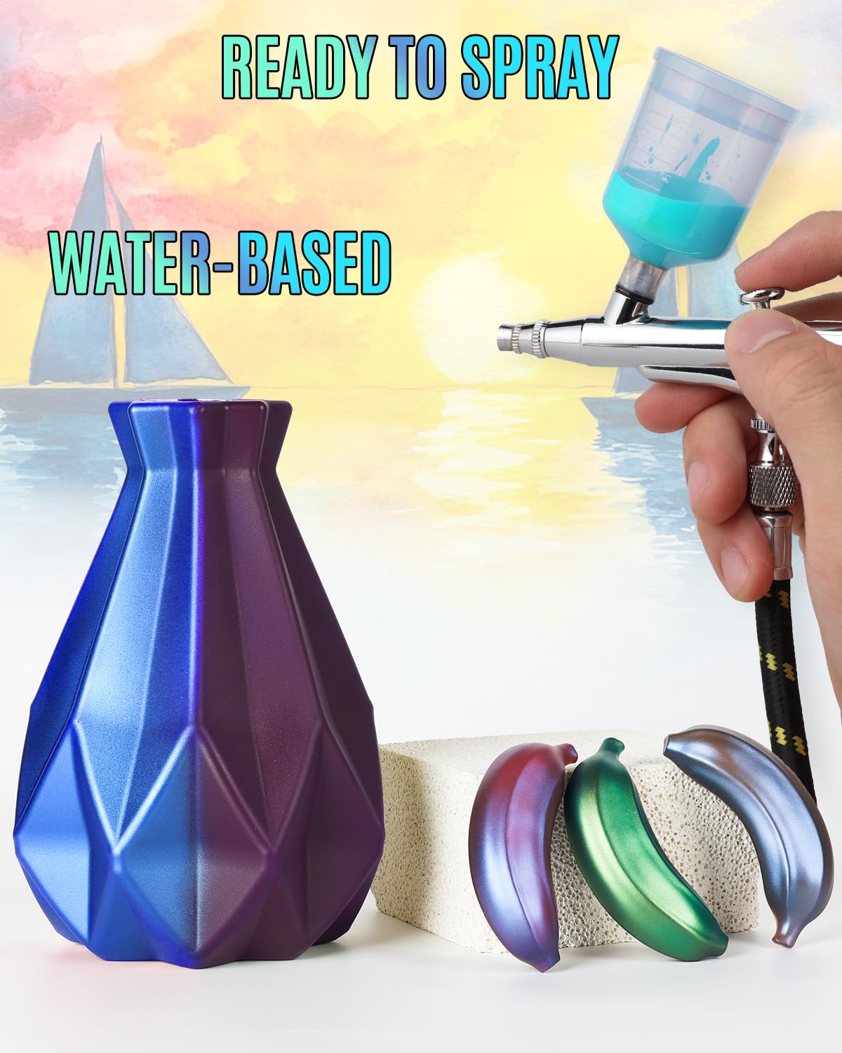 Roizefar Airbrush Paint, 36 Colors with 4.05 Fl Oz Thinner & 4.05 Fl Oz Cleaner, Water-Based Air Brush Paints Acrylic Ready to Spray, Includes Iridescent, Metallic, Neon, Classic Colors, 20ml/Bottle