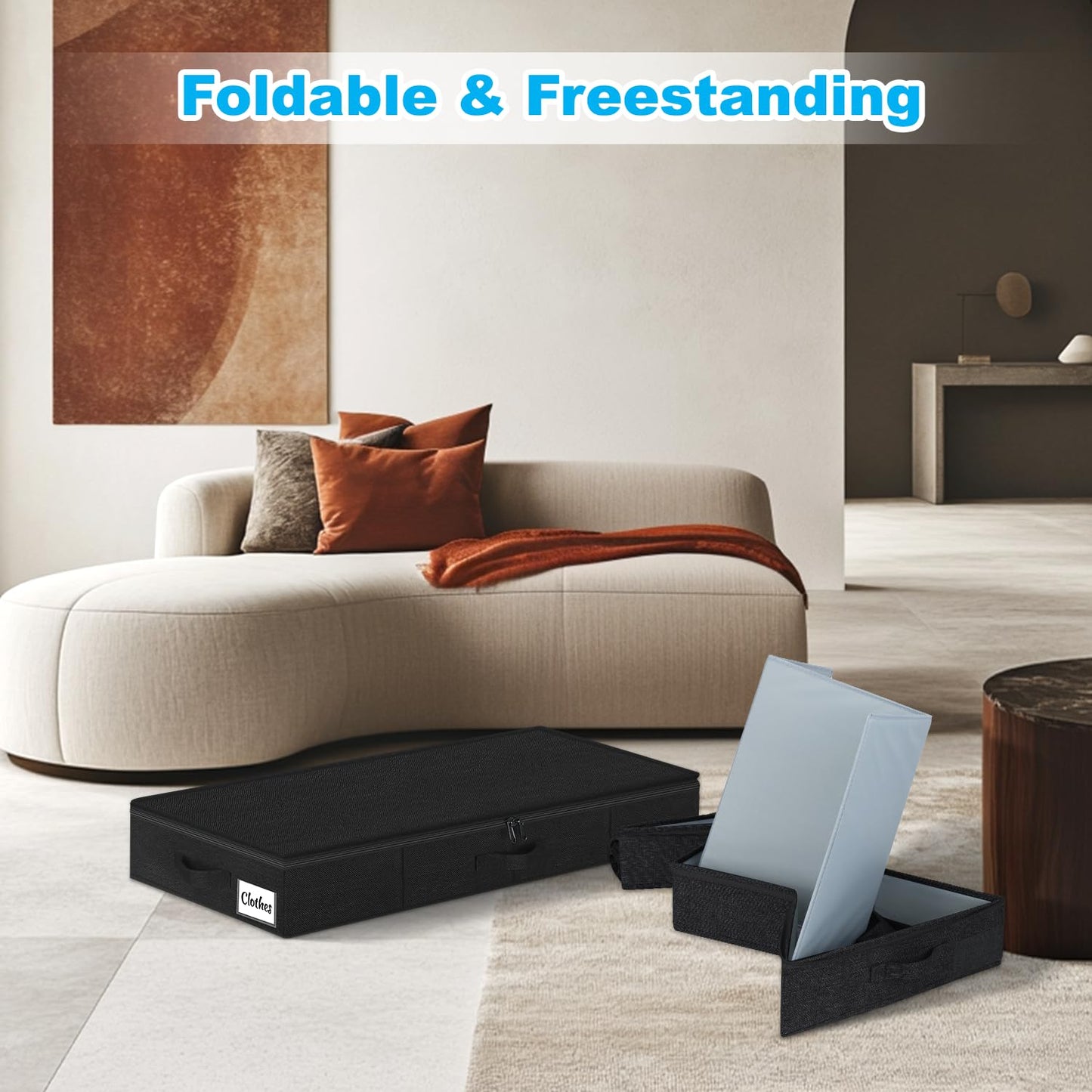 2 Pack Under Bed Storage Bins 12cm (4.5") Tall, Low Profile Underbed Clothes Storage Containers with Lids, Foldable Thick Fabric Underbed Storage Box for Blankets, Clothes, Toys w/Sturdy Bottom/Sides