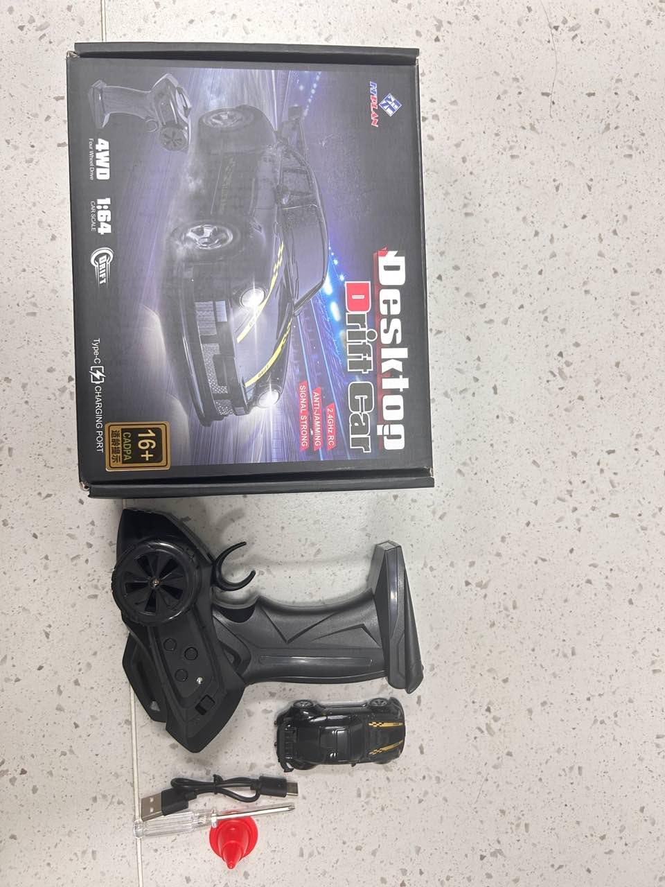 4WD RC Drift Car,1:64 Mini Desktop Remote Control Car for Boys,2.4G Racing Cars LED Lights,Remote Control Racing Cars Toy Gift for Adults Toy Gift 14+ Years(Black)