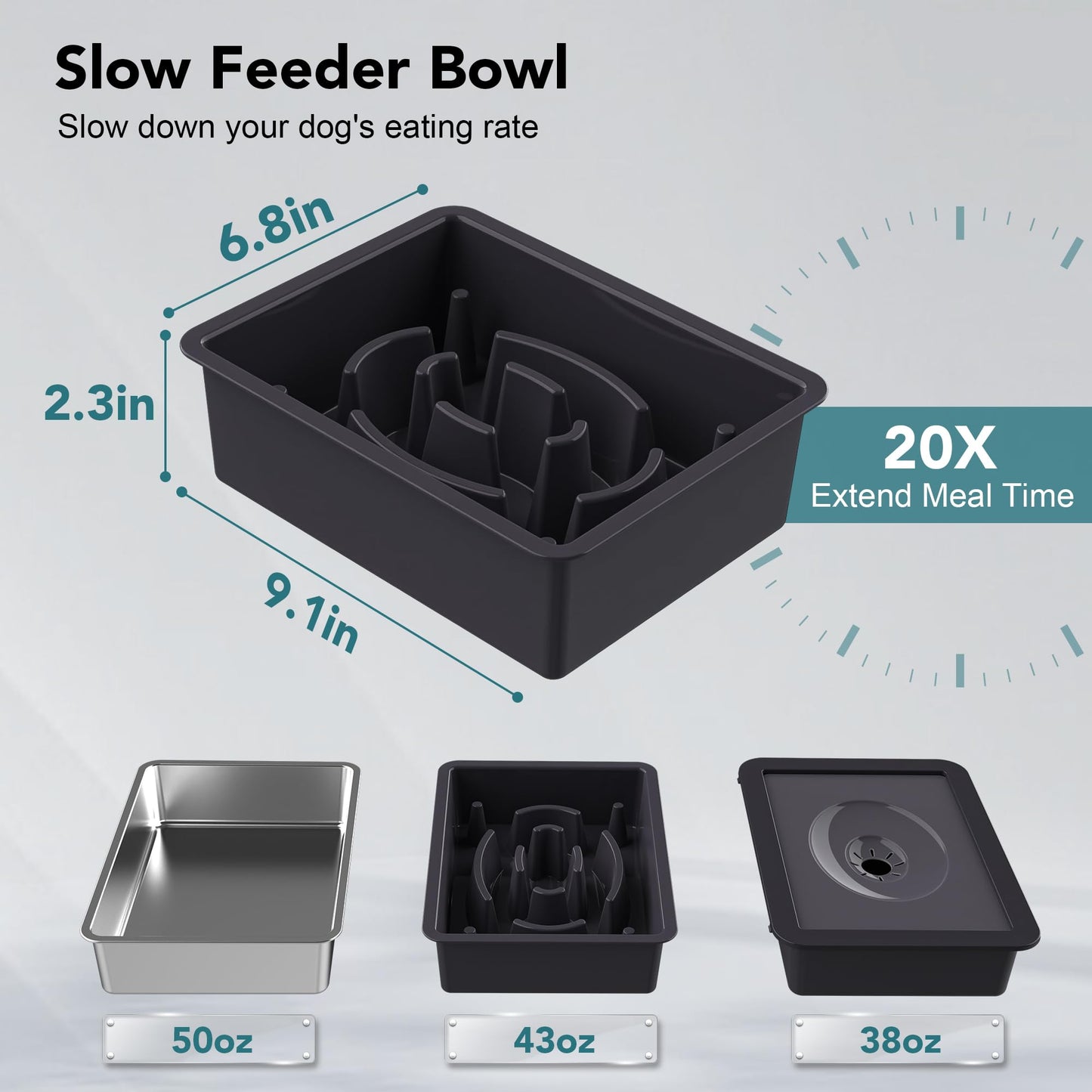 UPSKY 3-in-1 Elevated Dog Bowls Slow Feeder, 4 Height Adjustable Raised Dog Bowl Stand No Spill Dog Water Bowl Dispenser, Anti-Slip Dog Food and Water Bowl for Small Medium Dogs,Black