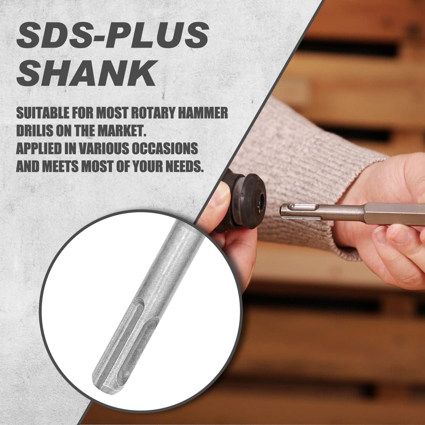 TOPEX 17 Piece SDS Plus Rotary Hammer Drill Bits Set & Chisel Bits Hole Tool Set Drilling Bricks, Concrete, Wall,Stone