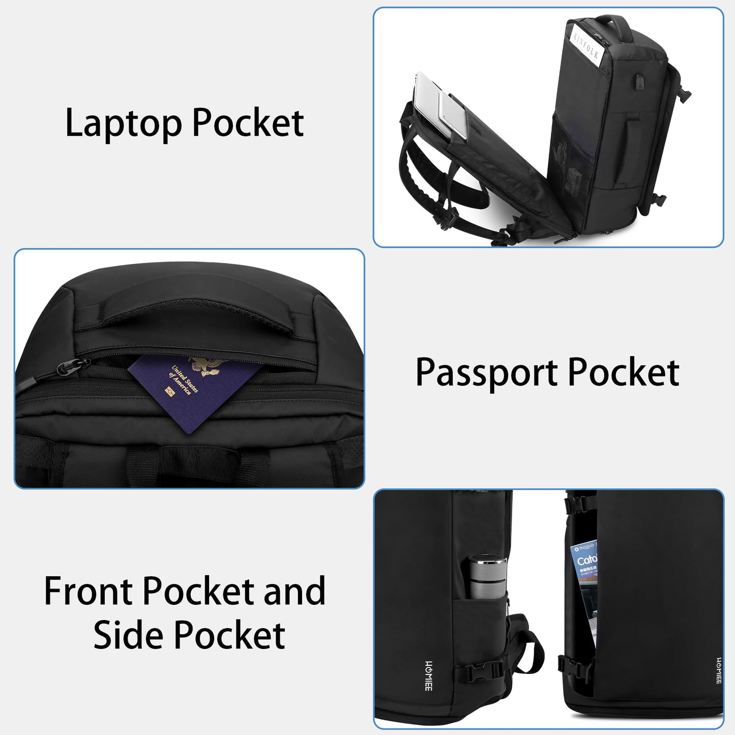 HOMIEE Travel Backpack 40L Business Backpack, Water-Resistant Cabin Bag TSA Friendly Flight Approved Carry-on 17.3 Inch Laptop Backpack with Shoe Compartment for Travel Weekender Trip Hiking, Black