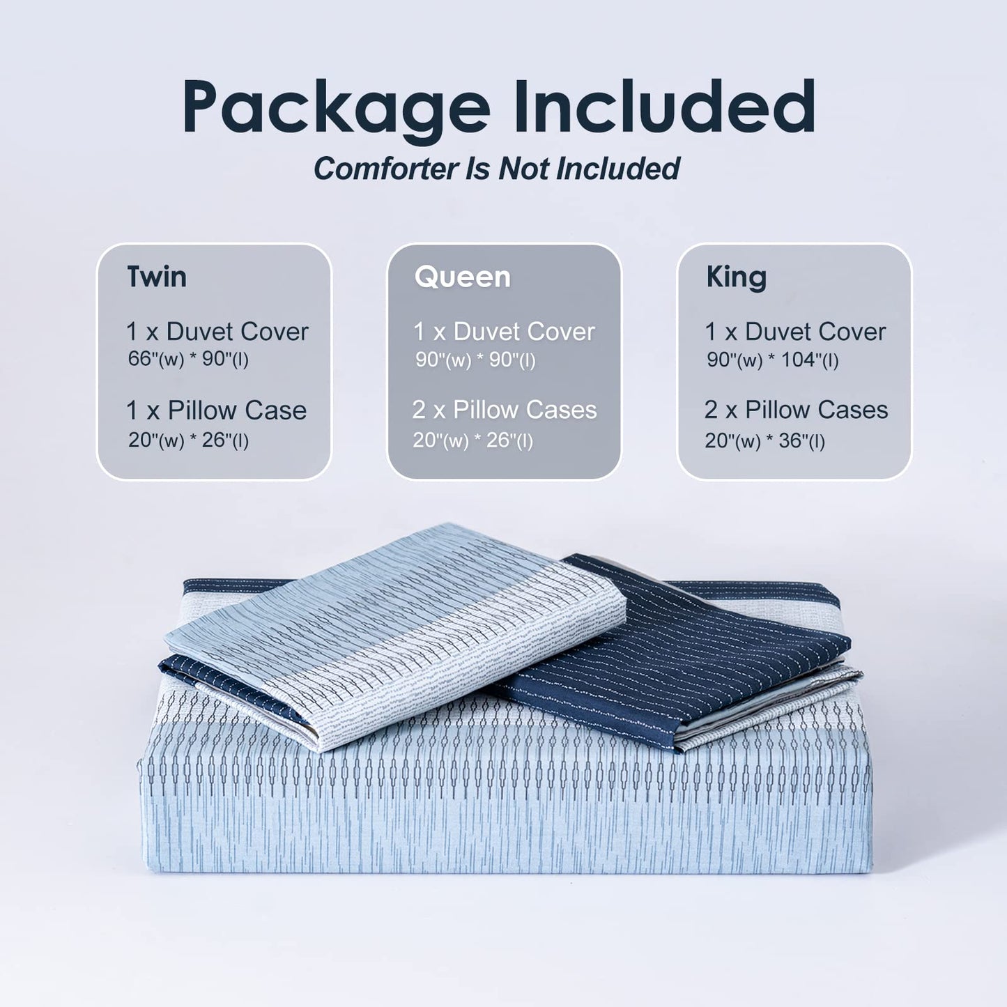 WARMDERN Boho Striped Duvet Cover Set Queen Size Cotton White Grey Bedding Set 3 Piece Ultra Soft Geometric Stripes Duvet Cover with Zipper Closure & Corner Ties 2 Pillowcase(Blue Queen)
