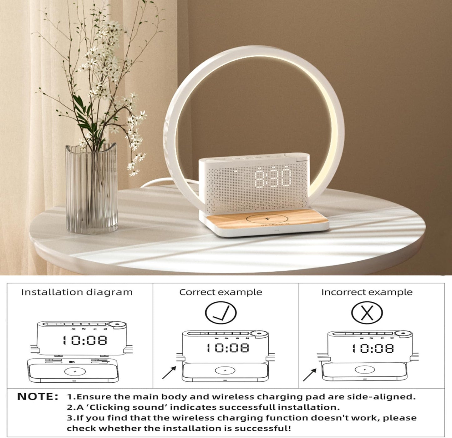 Sunrise Alarm Clock for Heavy Sleepers,Touch Lamps for Nightstand with Wireless Charger Station for iPhone/Samsung,Sound Machine,Wake Up Light with Snooze/Timer/10 Natural Sounds/3 Dimmable