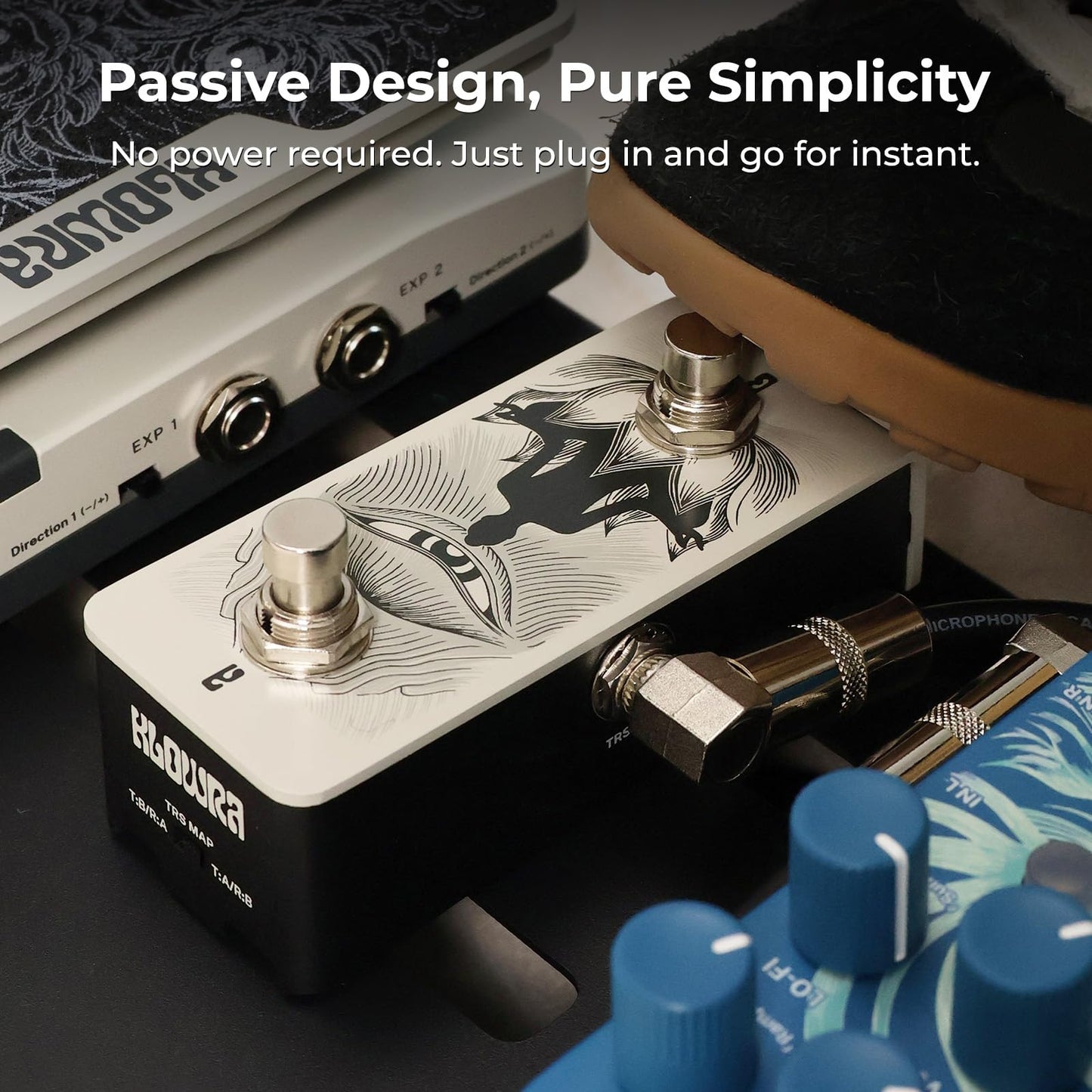 Klowra Anima Dual Footswitch Pedal - Dual Momentary TRS Footswitch Controller for Guitar Pedals, Passive Design, Includes TRS Cable, Compact Pedalboard Switch (Anima Khaki)