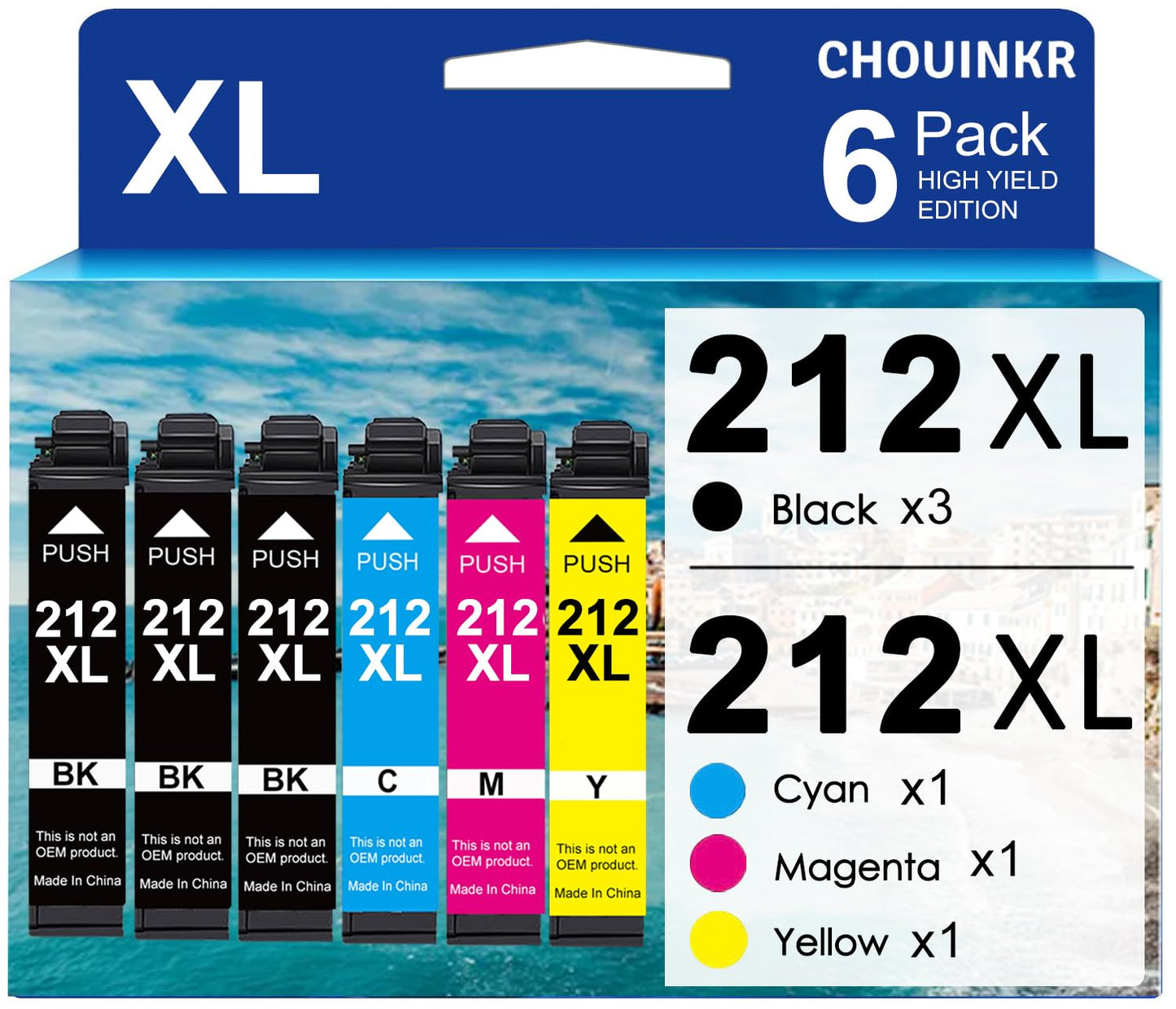 212XL Ink Cartridges Latest Upgrade Remanufactured for Epson 212XL Ink Cartridges Use with Expression XP-4100 XP-4105 Workforce WF-2850 WF-2830 Printer (3 BlackCyan Magenta Yellow, 6 Pack)