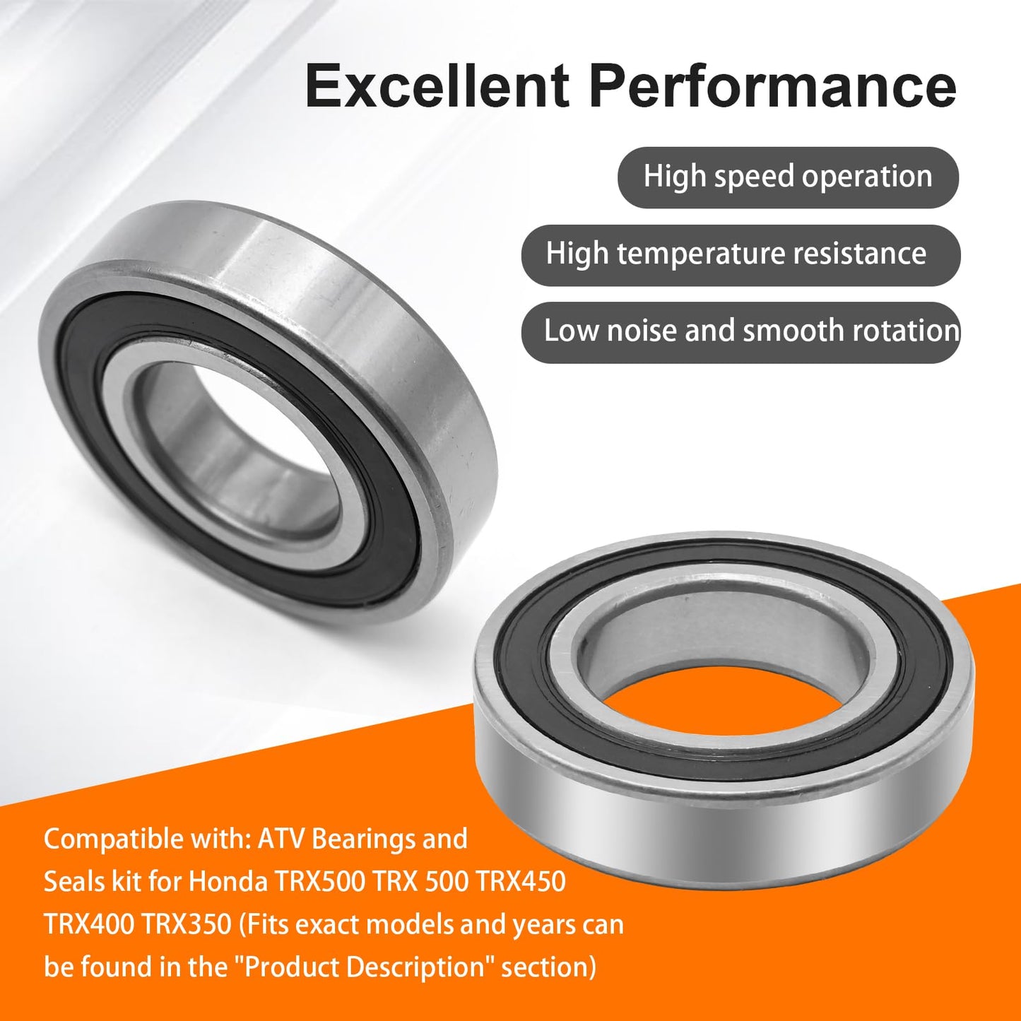 CADUFUELLY Rear Axle Wheel Bearing Kit with Seals 3 pcs Replacement for ATV Foreman Rubicon 500 2001-2014 Rancher 350 400 Foreman 450 TRX500 TRX 500 TRX450 TRX400 TRX350