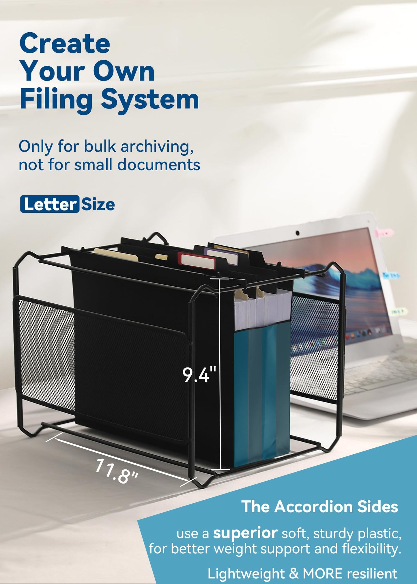 SortRax Plastic High Capacity Hanging File Folders, 4" Expanding Pocket with Movable Dividers, Heavy Duty for Filing Cabinet, Insertable Tabs, Letter Size - 6 Pack