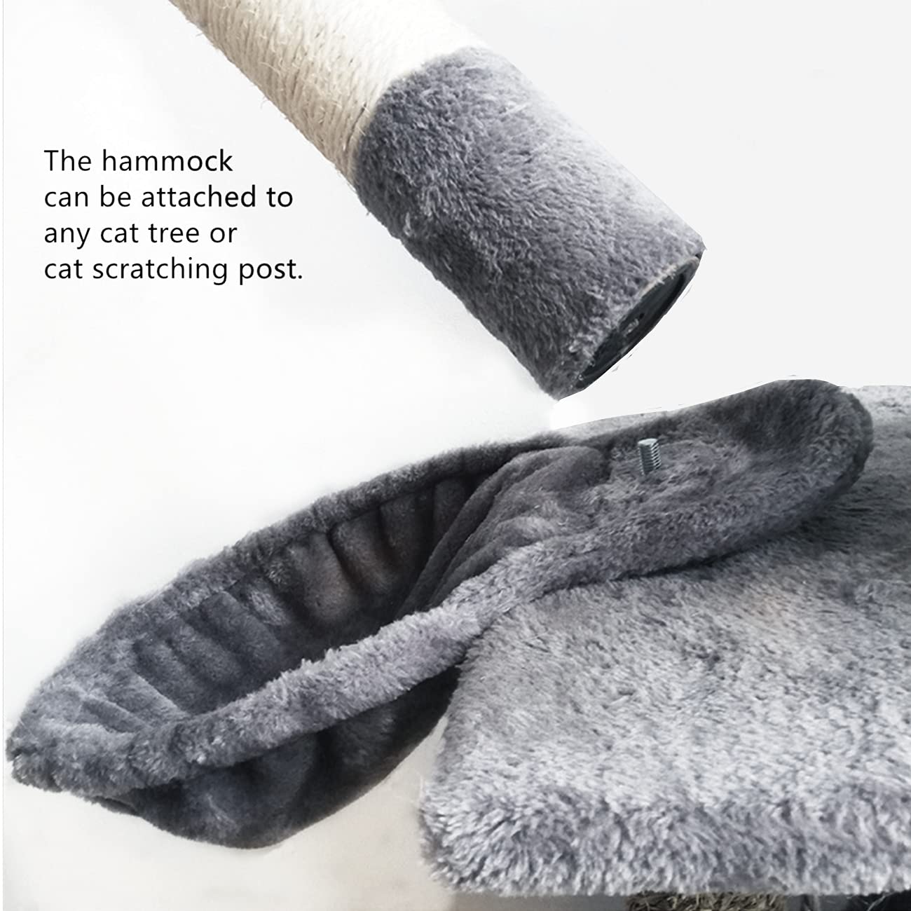 SHENGOCASE 2-Pack 37cm Large Grey Cat Tree Tower Replacement Basket Lounger Hammock Bed, 5pcs Hanging Pom-pom Toys with Elastic Strings, Cat Tree Accessories Hammock Attachment