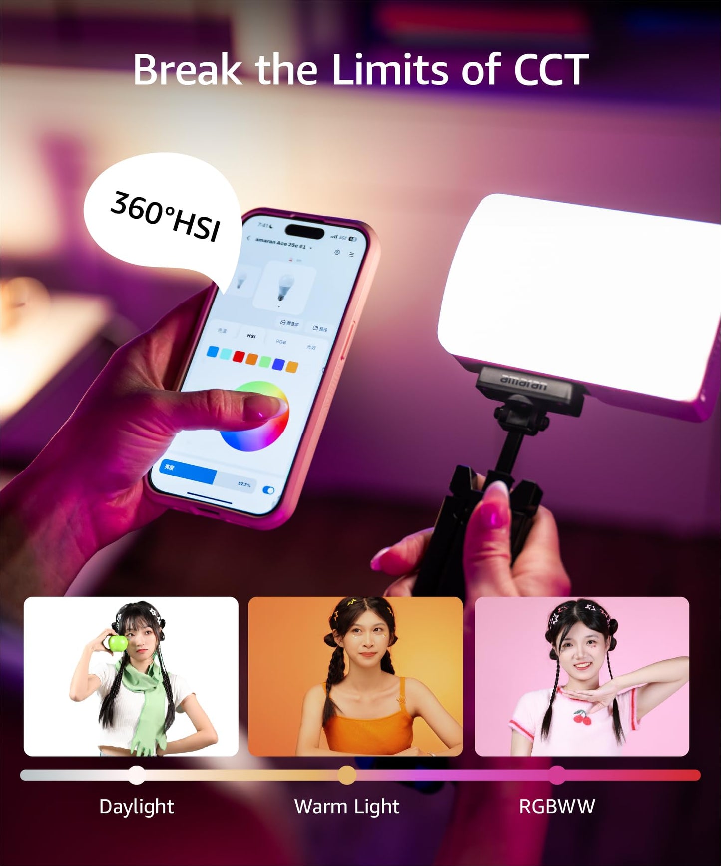 amaran Ace 25c Video Light,25w RGB Portable Light for Photography On-Camera Video Lights CRI/TLCI 95+,CCT 2,300K-10,000K,Rechargeable Dimmable Vlog Light,APP Control,PD Charging (White)