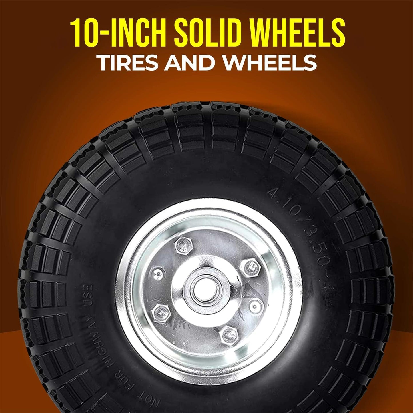 AR-PRO (2-Pack) 10-Inch Solid Rubber Tire Wheels - Replacement 4.10/3.50-4" Flat Free Tire with 5/8" Bearings, 2.2" Offset Hub - Compatible with Hand Truck, Wheelbarrow, Dolly, Gorilla Carts