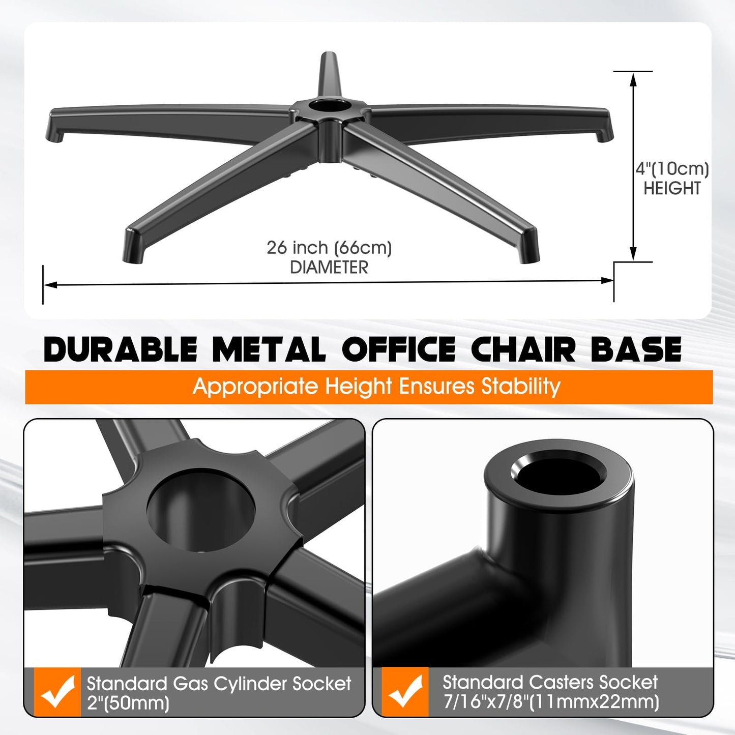 Office Chair Base Replacement Parts with Brakes(3300 lbs) - Heavy Alloy Office Chair Base Replacement, Office Chair Reinforced Metal Legs, Universal Gas Cylinder (Black Base)