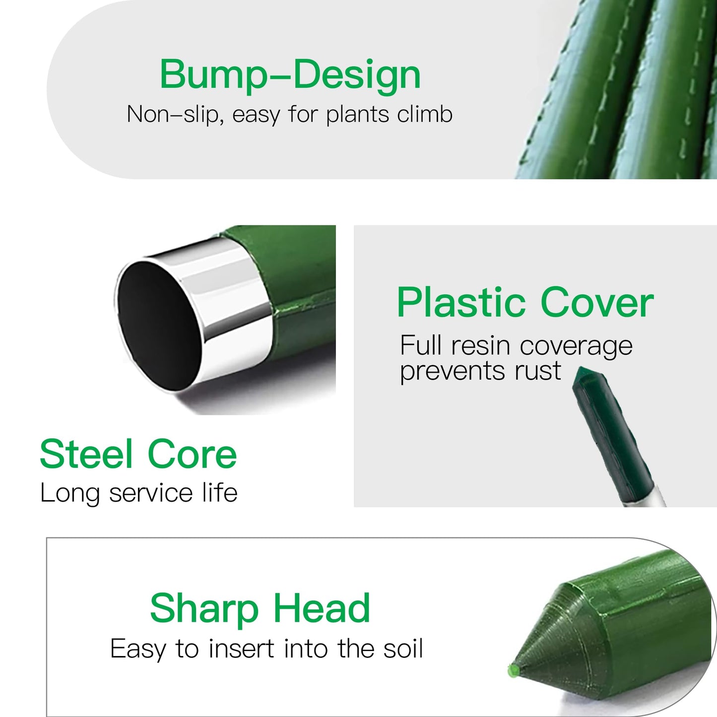 30pcs Garden Stakes 3FT, Steel Plant Stakes 4 Feet for Gardening and Farm, 48 Inch Plastic Coated Plant Support for Tomatoe, Cucumber, Bean, Flower, Tree Potted and Climbing Plants, 30 Pack of 3 Feet