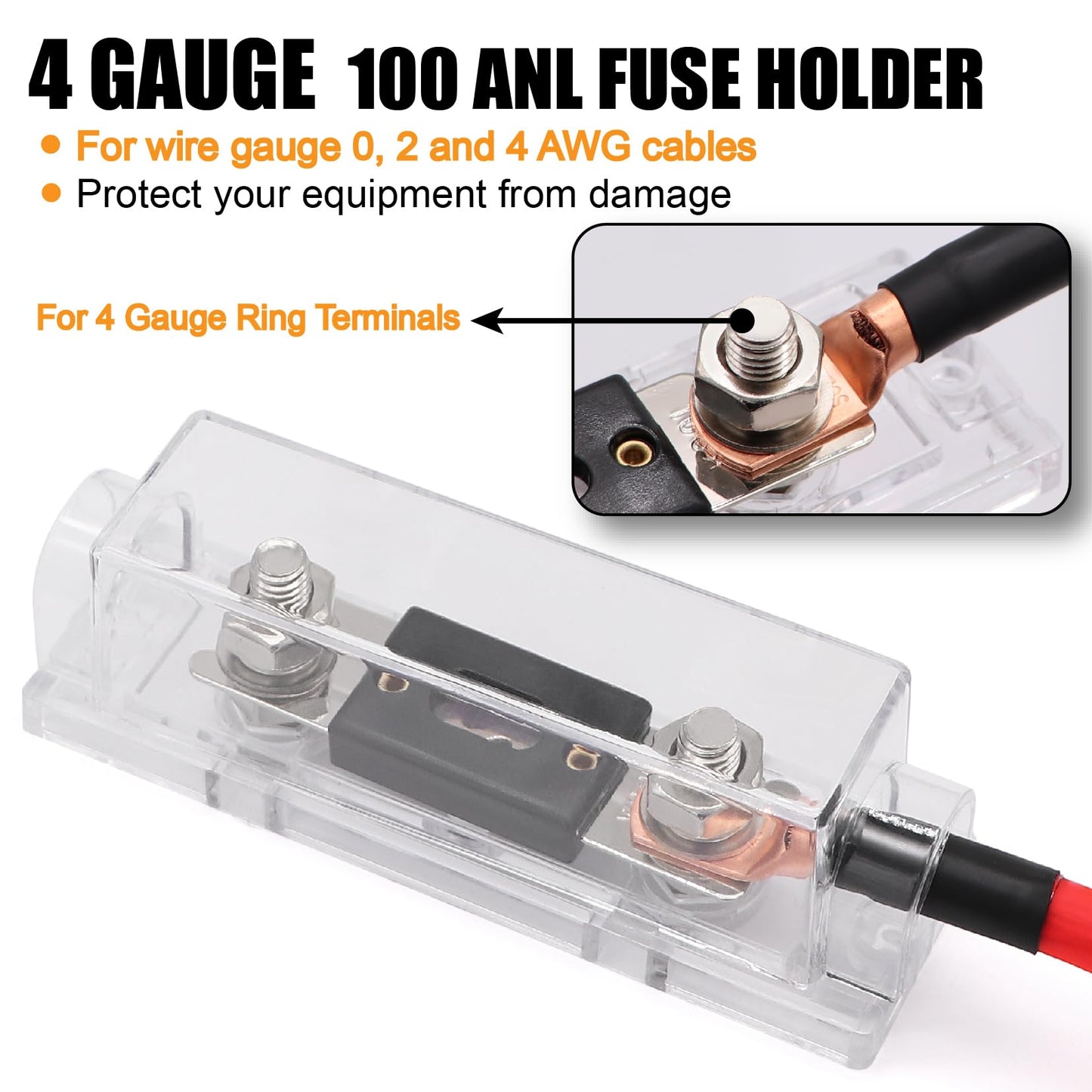 Fuzbaxy 4 Gauge Wire (25 Feet Black+25 Feet Red) Copper Clad Aluminum CCA/Primary Automotive Wire Power Ground,Battery Cable Lugs Terminal Connectors,Heat Shrink Tubing,100A ANL Fuse with Cutter