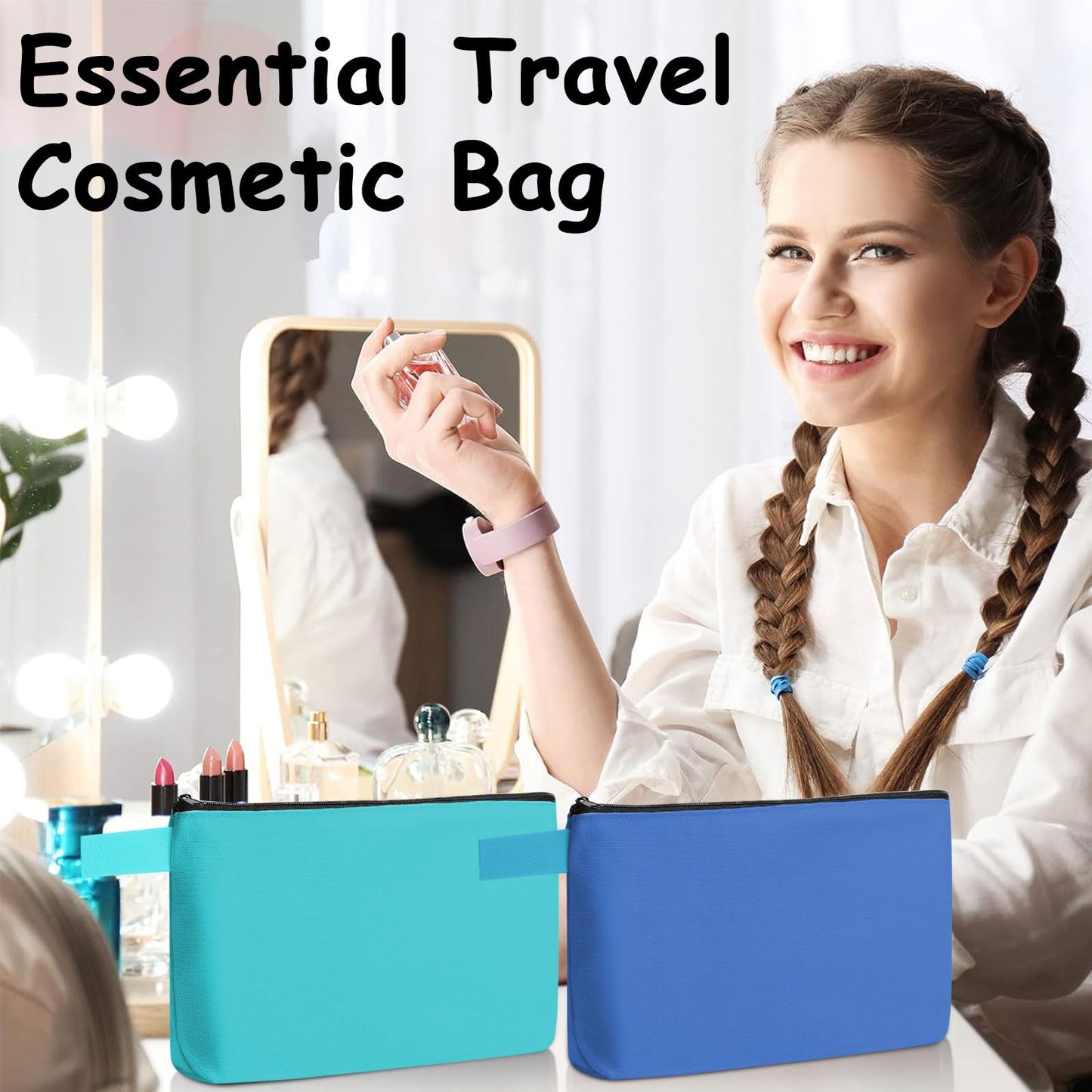 40 Pcs Canvas Makeup Bags Travel Cosmetic Pouch with Zipper Portable Multi Purpose Blank Small Traveling Zippered Organizer for Women Purse Toiletry Pencil Bag,10 Colors,7.4 x 5.1 x 1.7 Inch