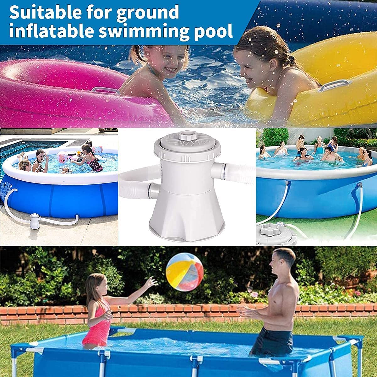 Mugxnem Swimming Pool Filter Pump - 300 GPH ElectricPool Filter Pump for Inflatable Pool Easy Set Clear Cartridge Filter Pump for Above Ground Pools