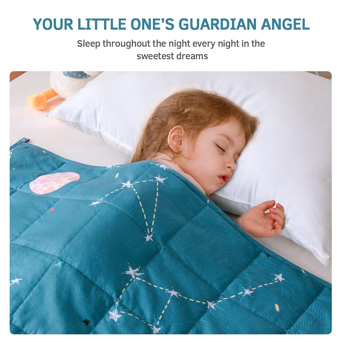 Mr. Sandman 5 lbs Weighted Blanket for Twin Size Bed, Perfect for 40-60lb Organic Cotton Heavy Blanket with Premium Glass Beads - 36" x 48" Star Moon Blue