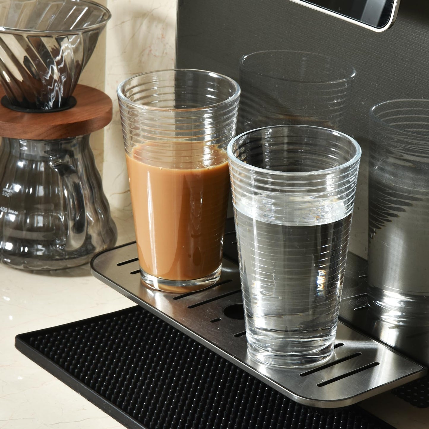 ALINK Glassware Drinking Glasses Set of 6, Premium Quality 16 Oz Highball Glass Cups. Coolers, Ribbed Glassware. Ideal for Water, Juice, Cocktails, and Iced Tea. Dishwasher Safe