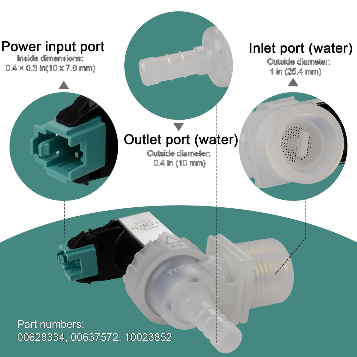 00628334/00637572/ 10023852 Dishwasher Water Inlet Valve Replacement Parts, Direct Fits BOSCH and Thermador SHXM98W75N/01, SHX863WD5N/01, SHEM63W55N/01,SHPM65Z55N/01 and More Models(OEM Quality)