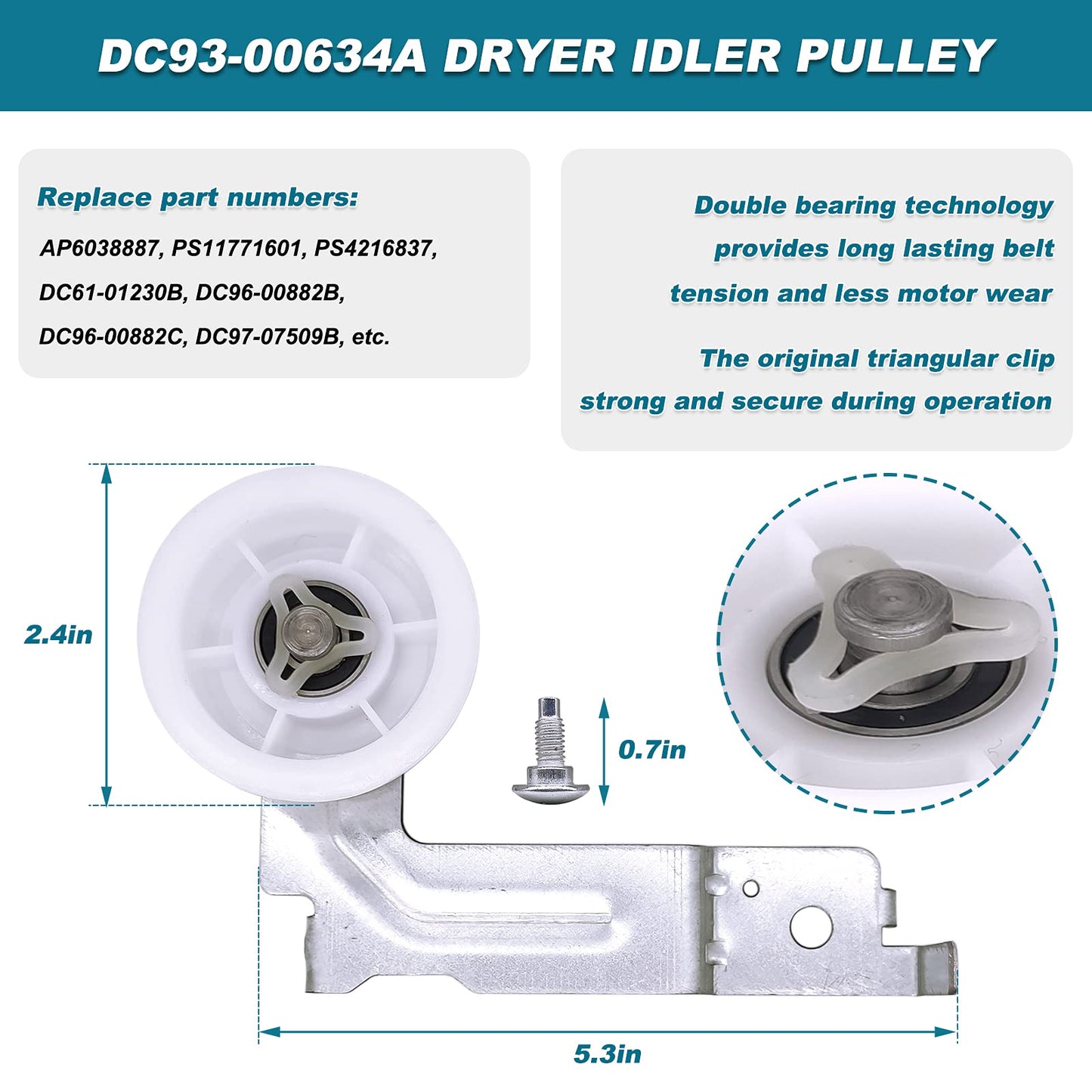 Dryer Drum Rollers DC97-16782A & Idler Pulley DC93-00634A & Drum Belt 6602-001655, Dryer Repair Kit for Samsung Belt Maintenance Kit Replace AP4373659 AP5325135 AP6038887 PS4133825 PS4221885