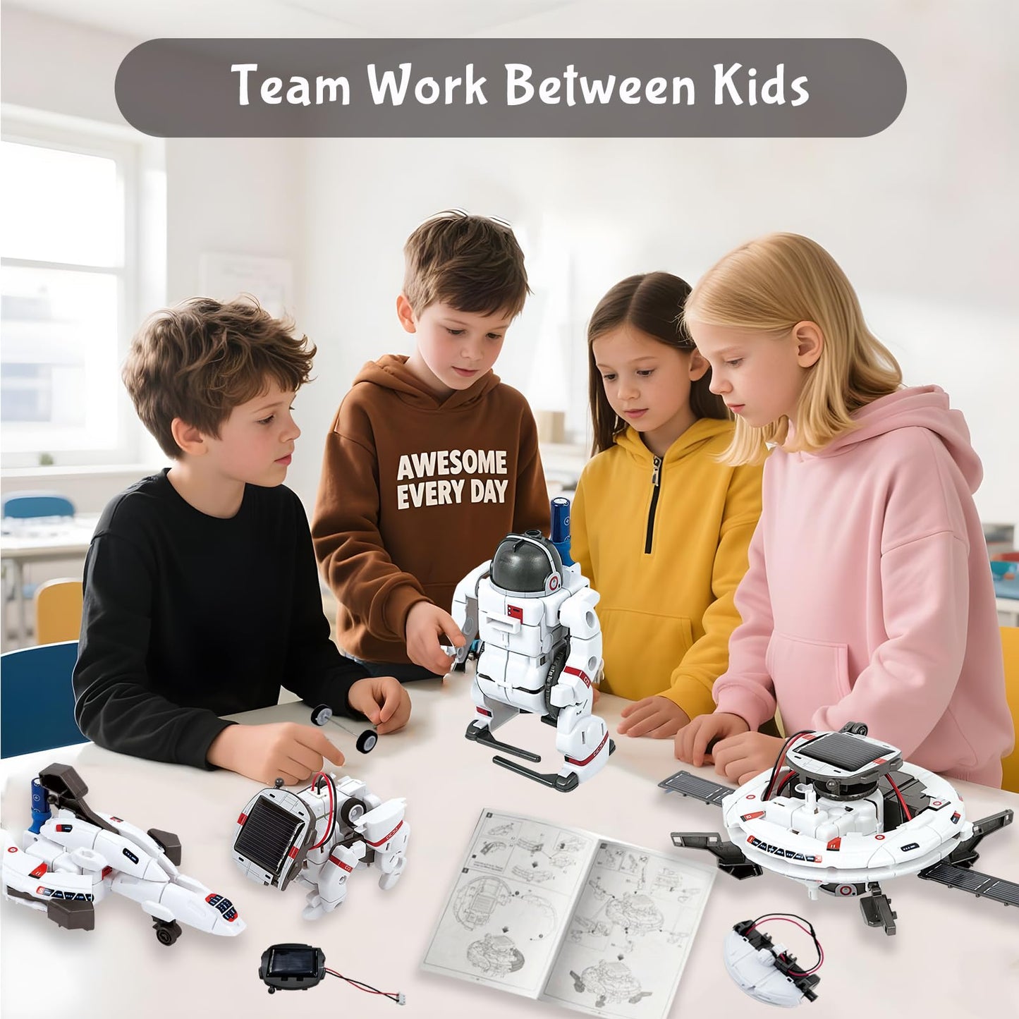 STEM Education Solar Robots Toys for Kids Age 8+, 6-in-1 DIY Space Toys Science Kit, 120 Pcs Building Experiment Robotics Set Birthday Gifts for Boys & Girls