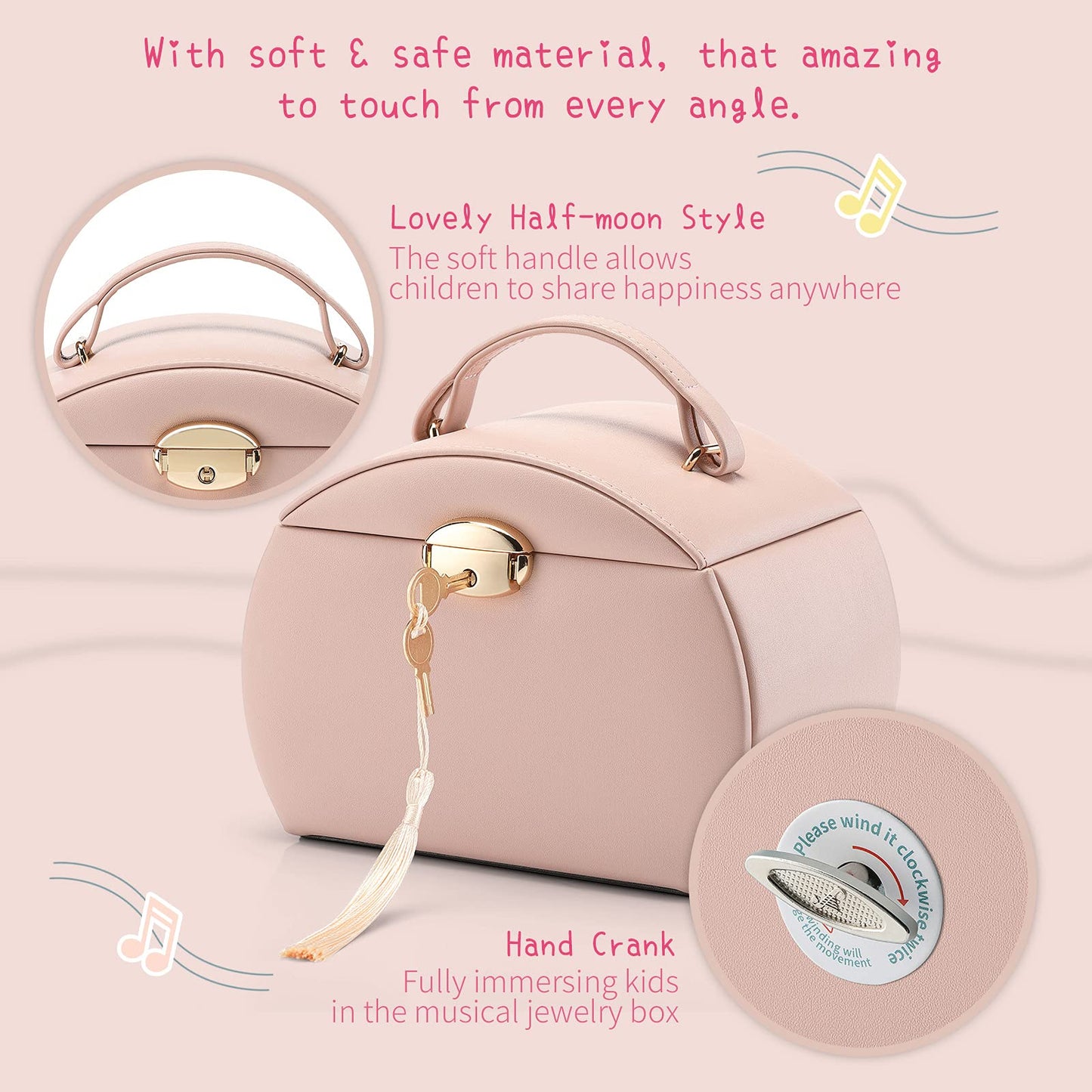 Vlando Kids Musical Jewelry Box for Girls with Drawer, Music Box with Ballerina and Stickers for Birthday Gifts Bedroom Decor, Pink