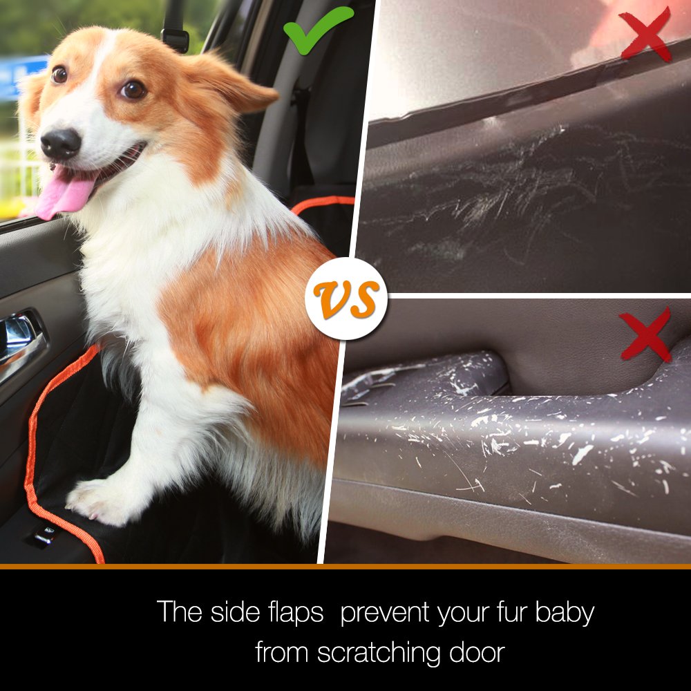 iBuddy Dog Seat Cover for Backseat of Cars/Trucks/SUV, Waterproof Dog Hammock for Back Seat with Mess Window,Side Flap and Dog Seat Belt Pet Seat Cover (54 inch W 58 inch L, Black)