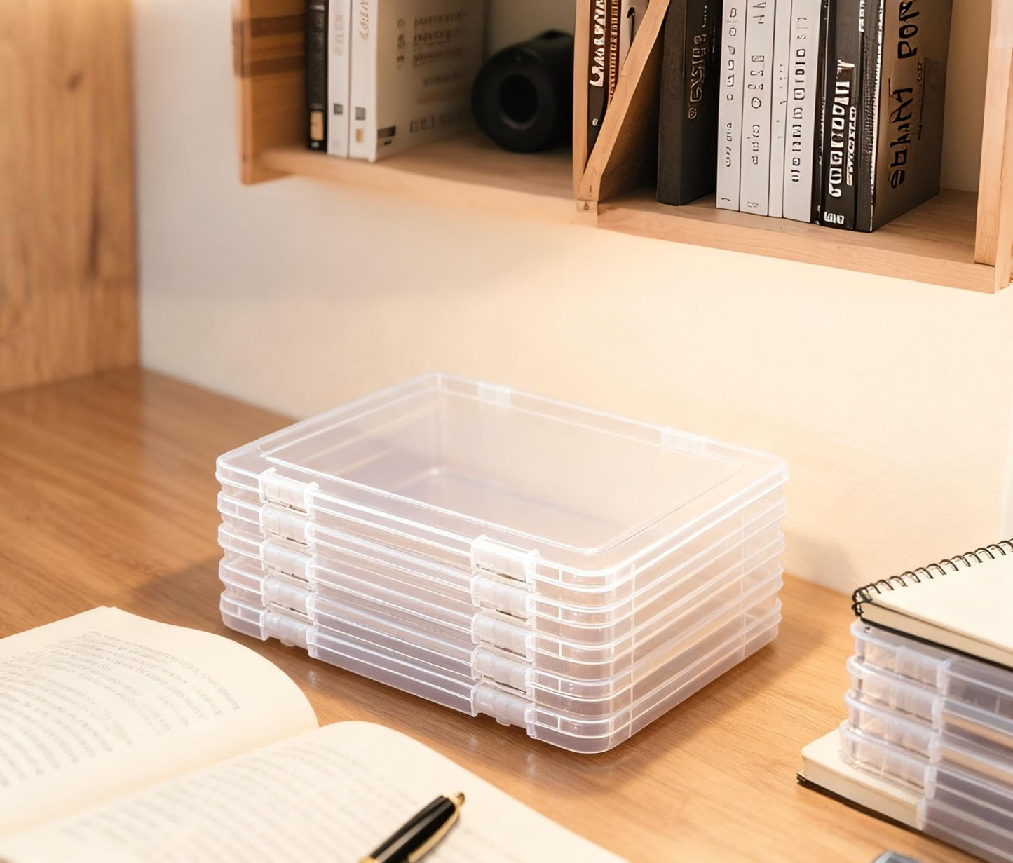 SEUNMUK 6 Pack A4 File Portable Project Case with Snap-Tight Latch, Plastic Storage Case for 8.5 × 11 Letter Paper, Office Supplies