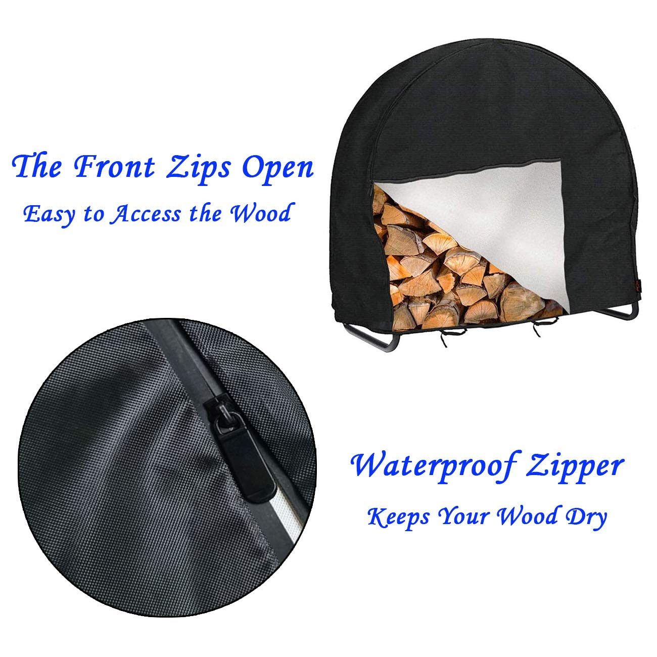 StorMaster 48 Inch Firewood Log Hoop Rack Cover Only Heavy Duty Outdoor Round Ring Loop Wood Storage Holder Cover Circular with Waterproof Zipper Weather-Resistant Black