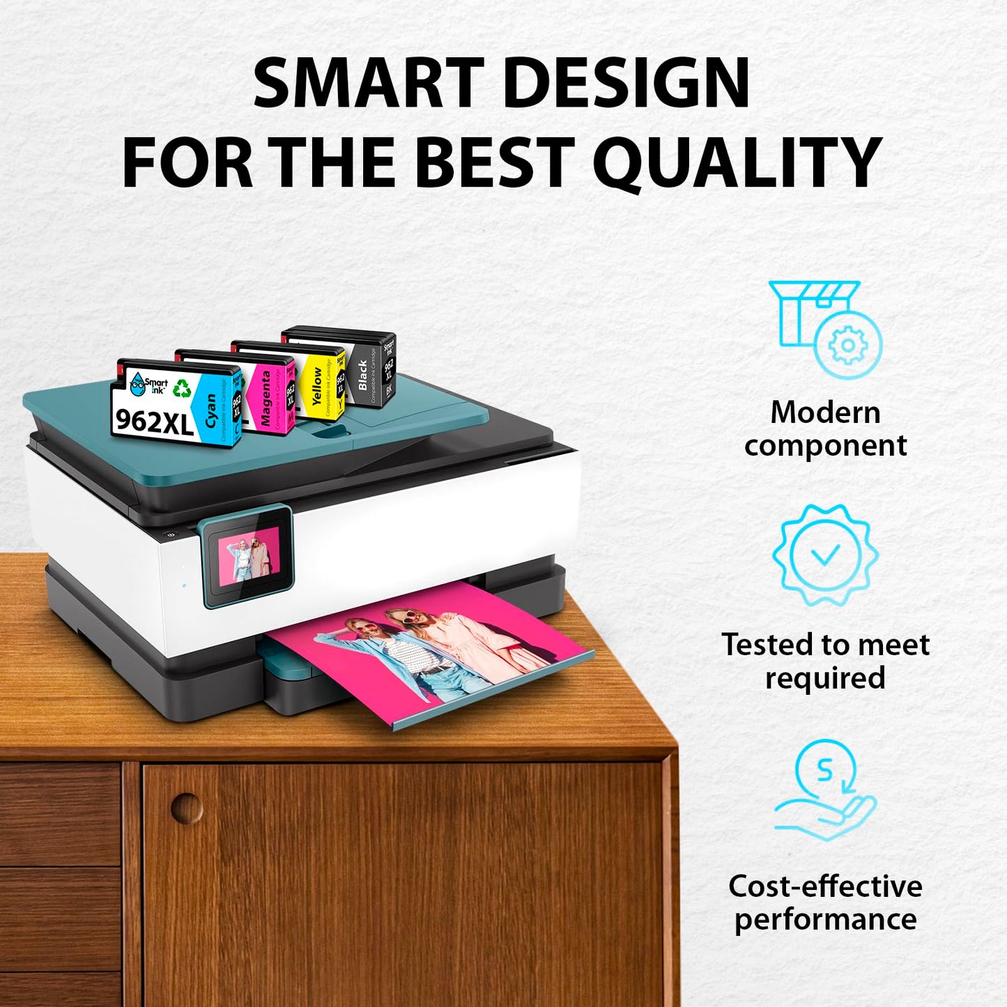 Smart Ink Compatible Ink Cartridges Replacement for HP 962 XL 962XL (Black & C/M/Y 4 Combo Pack) to use with Officejet Pro 9015 9010 9018 9022 9025 9020 9019 9013 9016 Officejet 9012 Printers