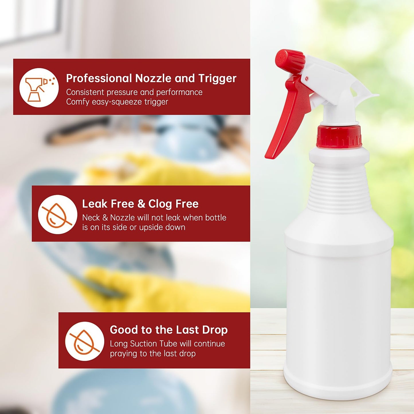 12 Pack Plastic Spray Bottles, 16 oz/ 500 ml Refillable Empty Spray Bottle, Leakproof Adjustable Nozzle Stream/Mist Sprayer Bottle for Gardening, Hair, Plant