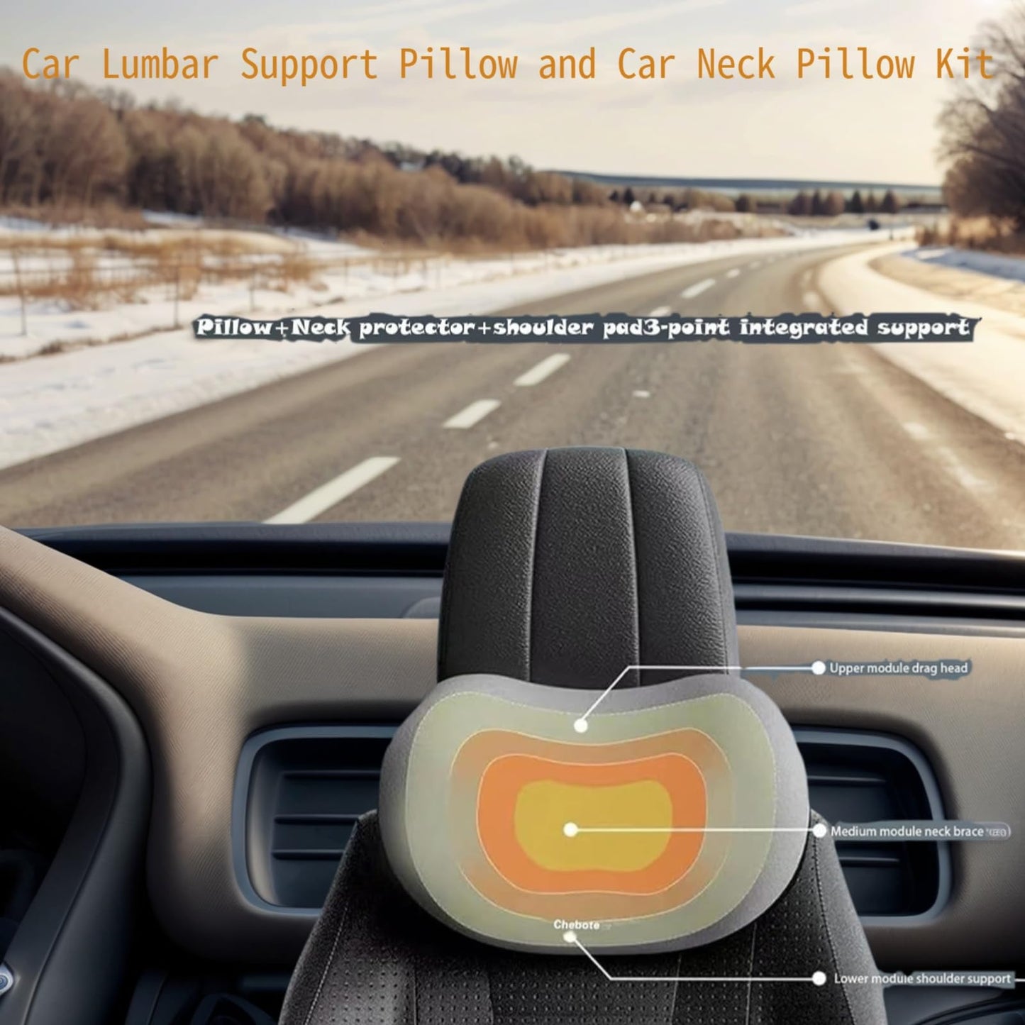 Car Headrest & Lumbar Support Cushion,Car Lumbar Support Pillow and Car Neck Pillow Kit,Ergonomic Car Seat Headrest & Lumbar Cushion with Adjustable Strap for Neck Back Pain Relief,for Car Chair