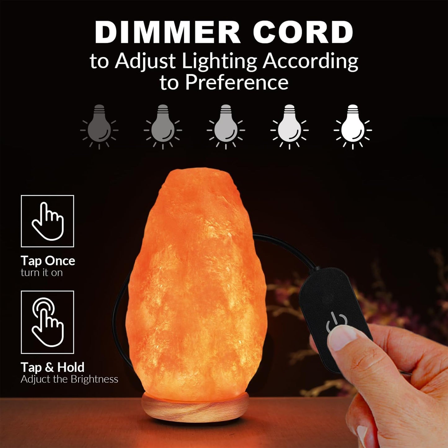 Himalayan Glow Natural Pink Salt Lamp, Crystal Salt Lamp Night Light with (ETL Certified) Brightness Control Dimmer Switch, Wooden Base & Salt Lamps Bulb, 5-7 Lbs