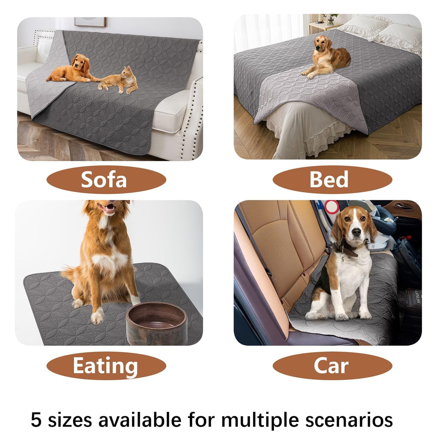 Tuffeel Waterproof Dog Blanket, 82x102 inches Pet Couch Covers for Sofa, Bed Furniture Protector from Dogs Washable and Reversible-Lightgrey+Darkgrey
