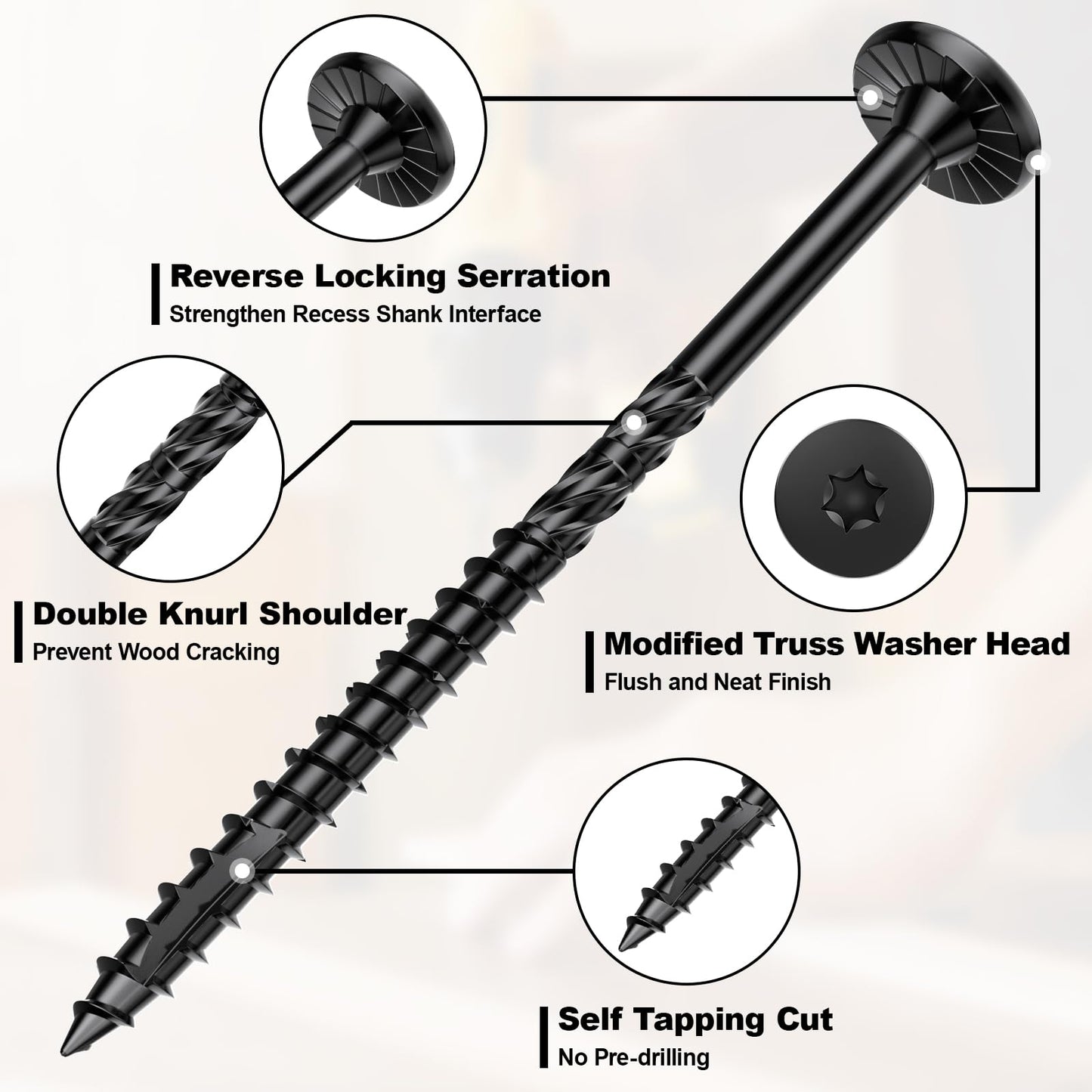 FMhotu 4-1/2 Inch Heavy-Duty Outdoor Deck Screws, 50Pcs Star Drive Decking Wood Screws, Rust Resistant Timber Screws for Timber/Log/Landscaping Wood (#14 x 4-1/2" Black）