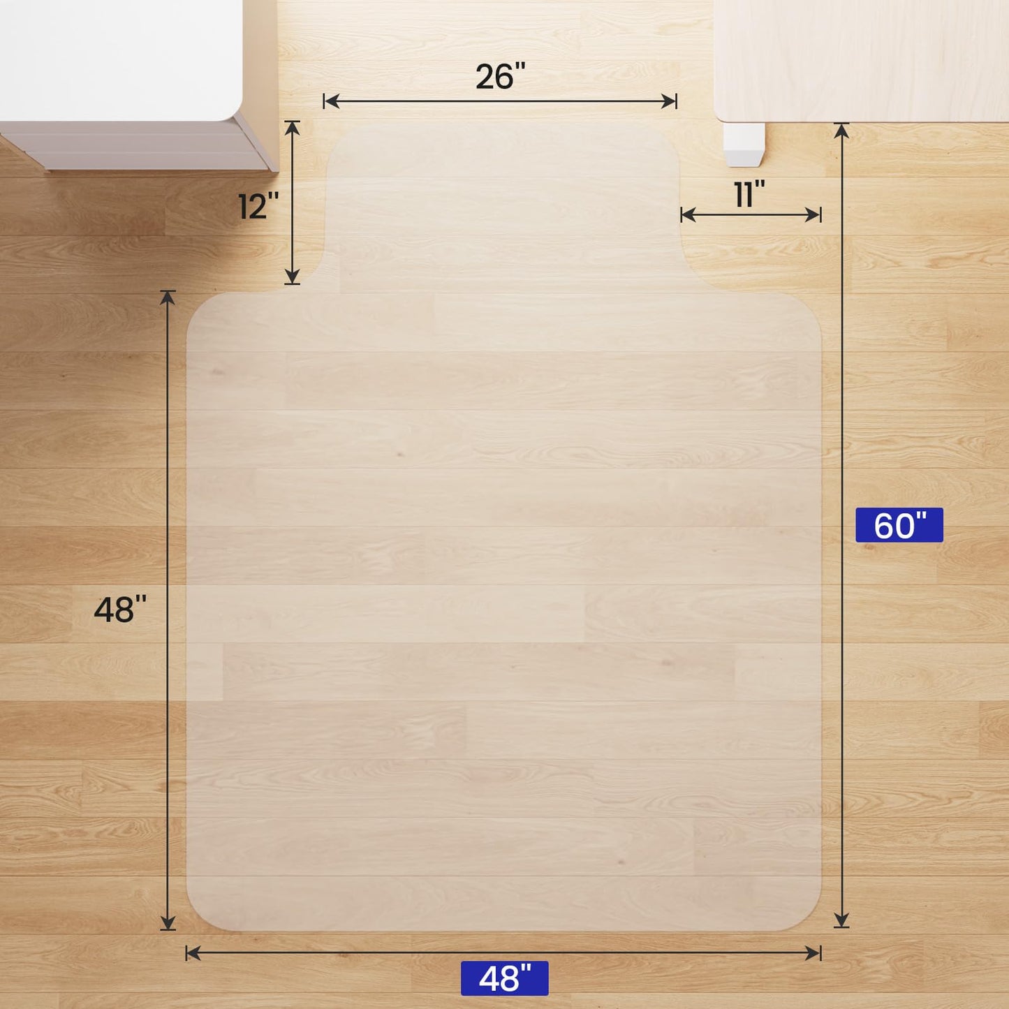 Delamu Office Chair Mat for Hardwood Floor, Clear Under Desk Chair Mats for Rolling Chairs, Plastic PVC Floor Protector for Office Home (Only for Hard Floor) (Clear, 48 * 60in)