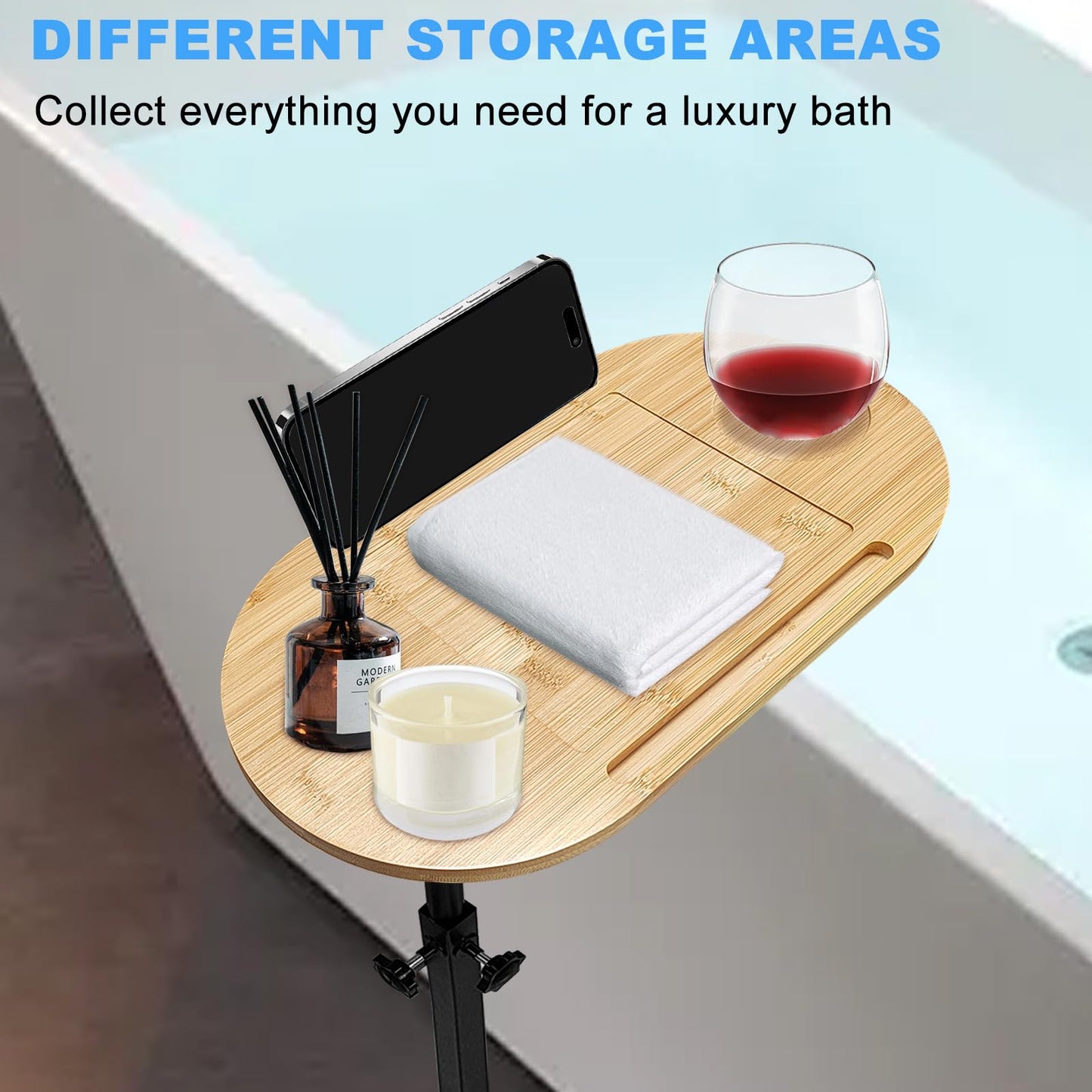 3 Layer Bath Tub Tray Table Liftable Freestanding Bamboo Bath Tray Caddy for Tub Against Wall Shelf Bathroom Organizer Shelf for Luxury Spa, Home Spa Bathtub Accessories