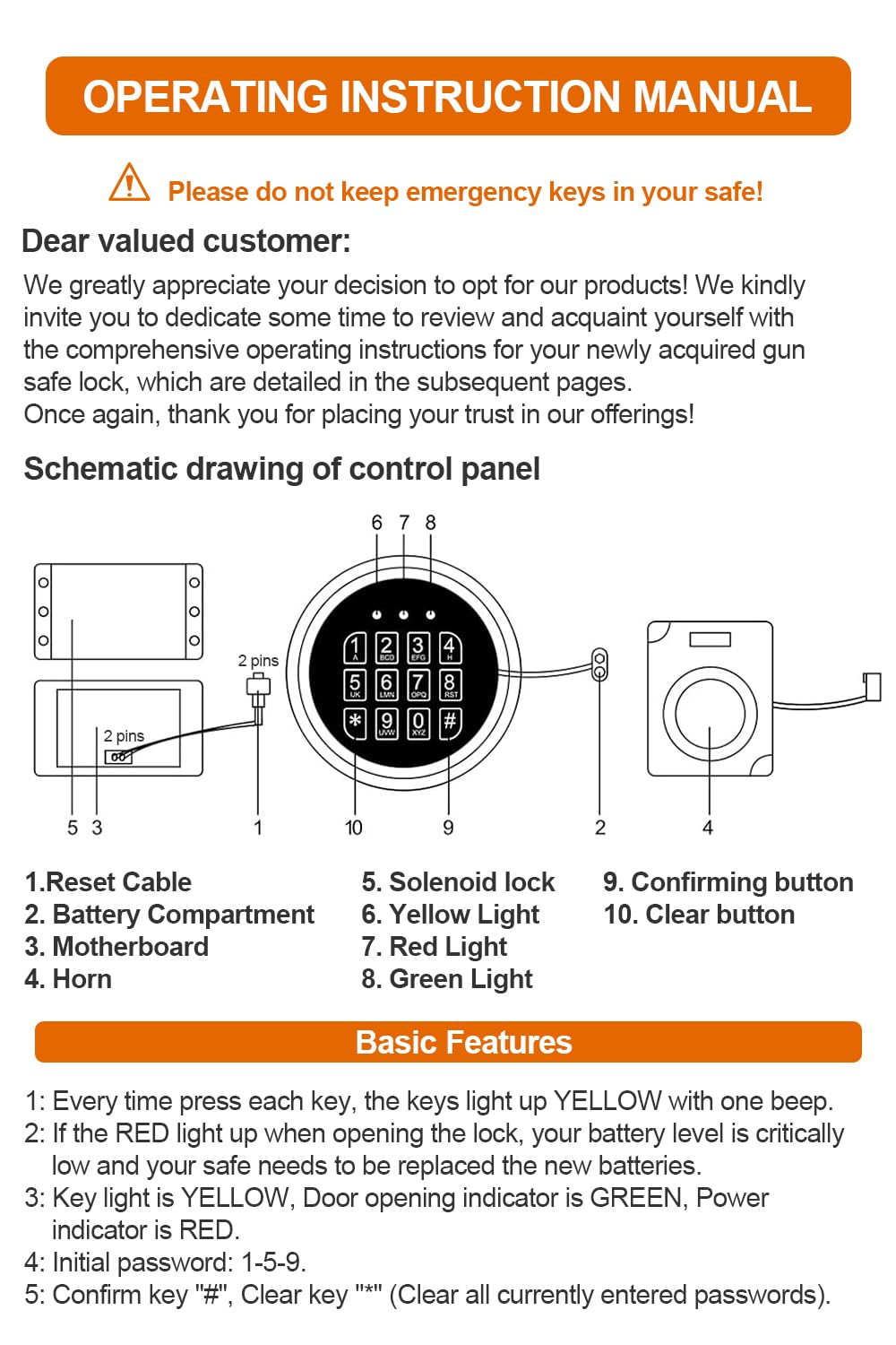 TeukRiGa Gun Safe L-ock,Digital Electronic Keypad L-ock for Safes with Solenoid L-ock & 2 Override Keys,High Security Fireproof Safe Box Circuit Board L-ock