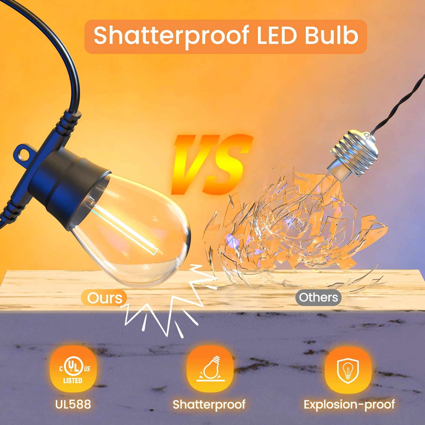 Quntis 53ft 15+2Bulb Solar String Lights Outdoor, 8 Lighting &4 Dimming Mode, USB-C & Solar Powered Patio Light String Outdoor, Digital Power Display, Waterproof Solar Light for Backyard Garden Gazebo