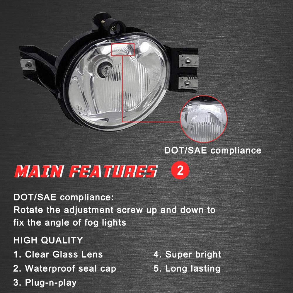 A ABIGAIL Driving Fog Lights Lamps Replacement for 2002 2003 2004 2005 2006 2007 2008 Dodge Ram 1500 2500 3500 Pickup Truck 55077475AE 55077474AE