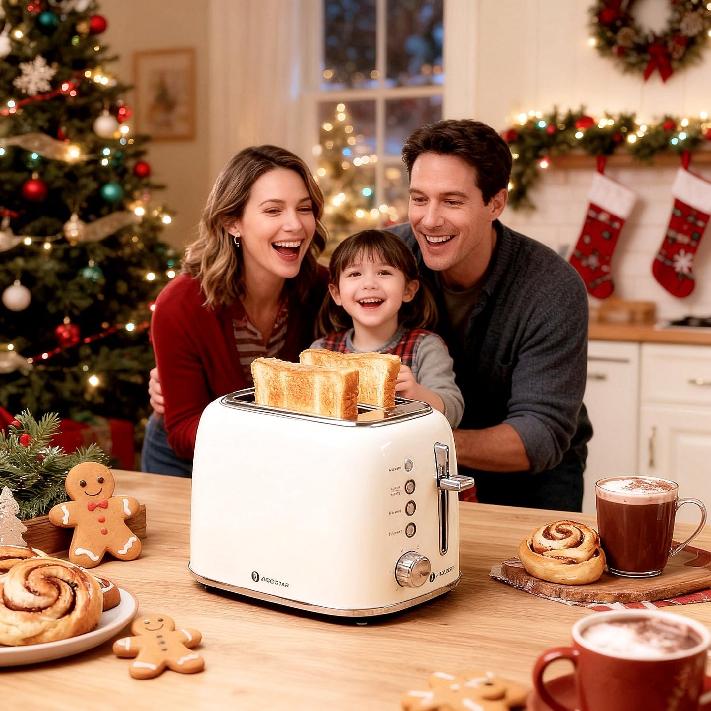 Aigostar Toaster 2 Slice, Retro Extra-Wide Slot Toasters Best Rated Prime for Toasting Bagels, Breads, Waffles & More, Cancel, Defrost & 6 Browning, Removable Crumb Tray, Stainless Steel, Cream White