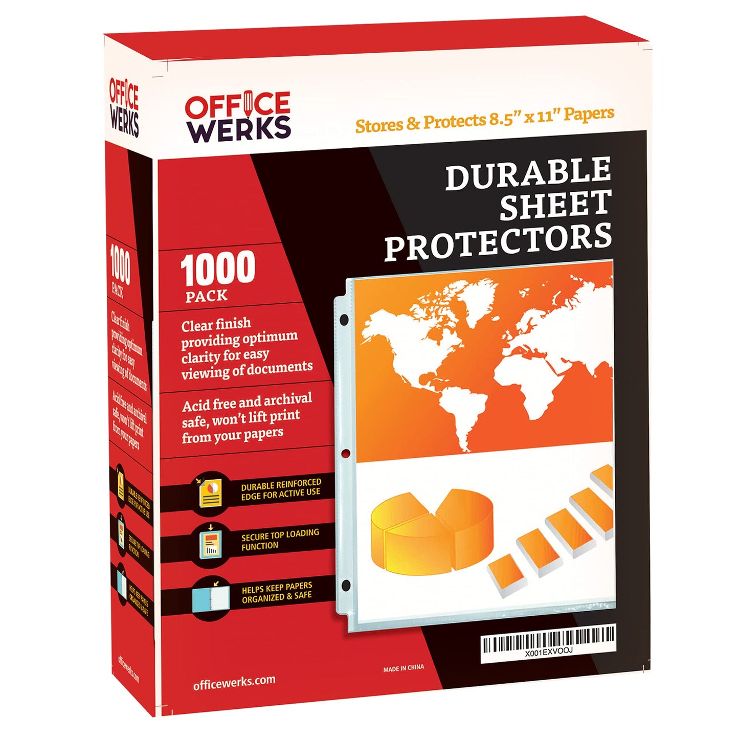 Office Werks 1000 Bulk Sheet Protectors, 8.5 X 11 Inch Clear Page for 3 Ring Binder, 35 Micron Plastic Sheet Sleeves, Durable Top Loading Paper Protector with Reinforced Holes Archival Safe