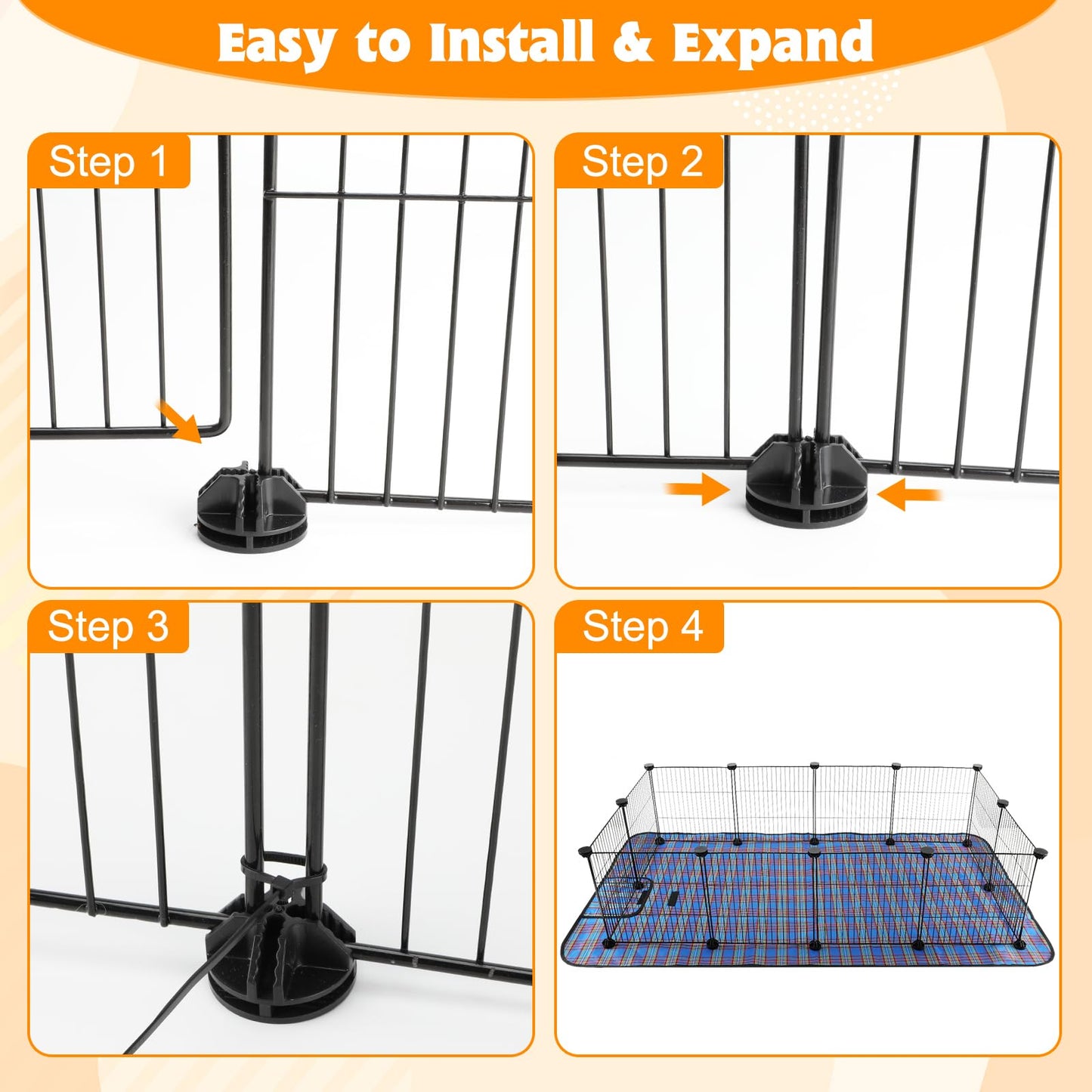 FHTONGE Large Guinea Pig Cage Habitat with 2 Pcs Waterproof Bedding, 8Sq Ft Guinea Pig Playpen with Mat, Metal Small Animal Playpen with Mat for Hamster Hedgehog Dwarf Rabbit (12 x Cage Panels)