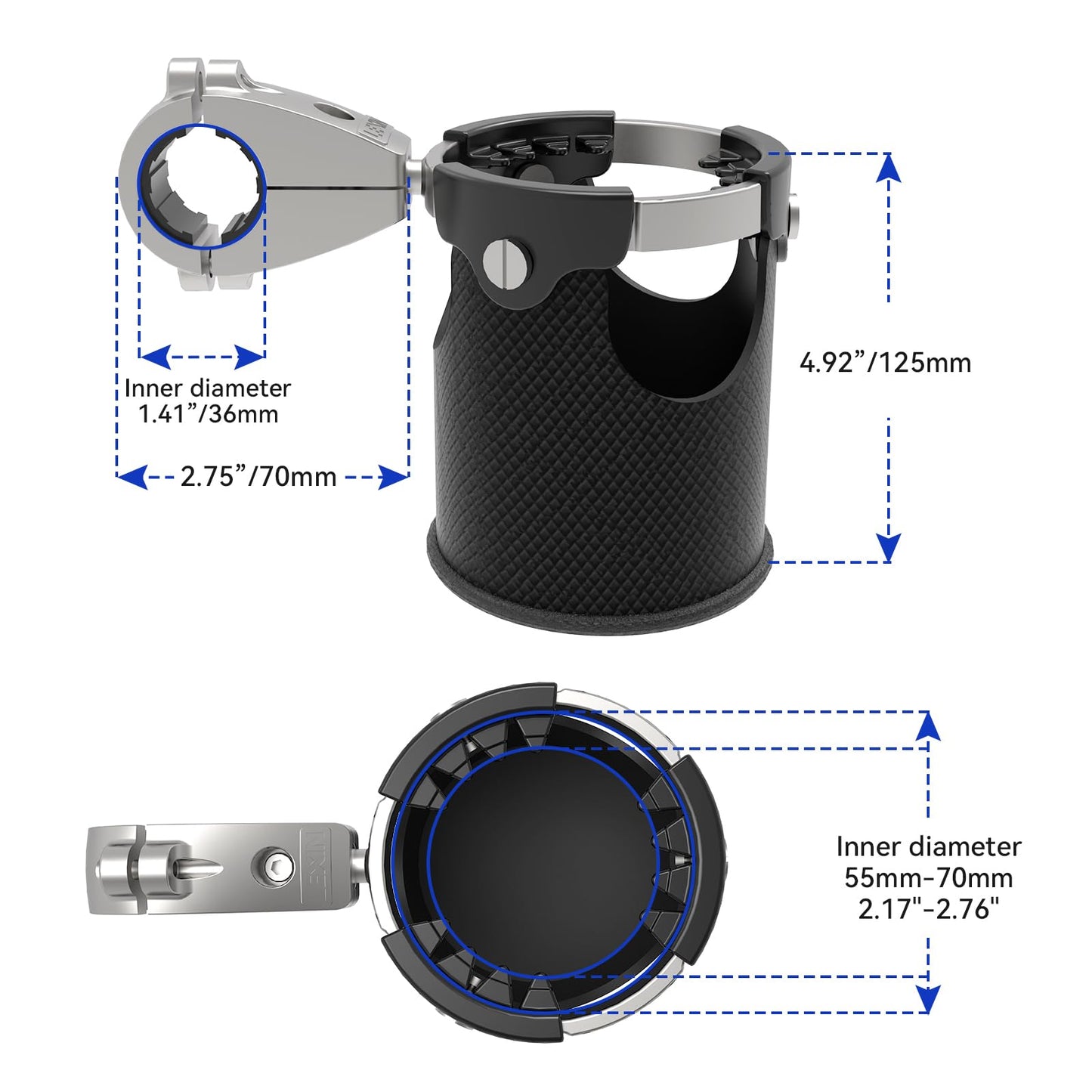 LEXIN C3 Motorcycle Cup Holder for Harley Davidson, Drink Holder with 360°Swivel Ball-Mount, Aluminum Clamp for 7/8'' to 1 1/4'' Handlebar/Bumper/Pole Mount, Fits for ATV/UTV/Scotter, Chorme