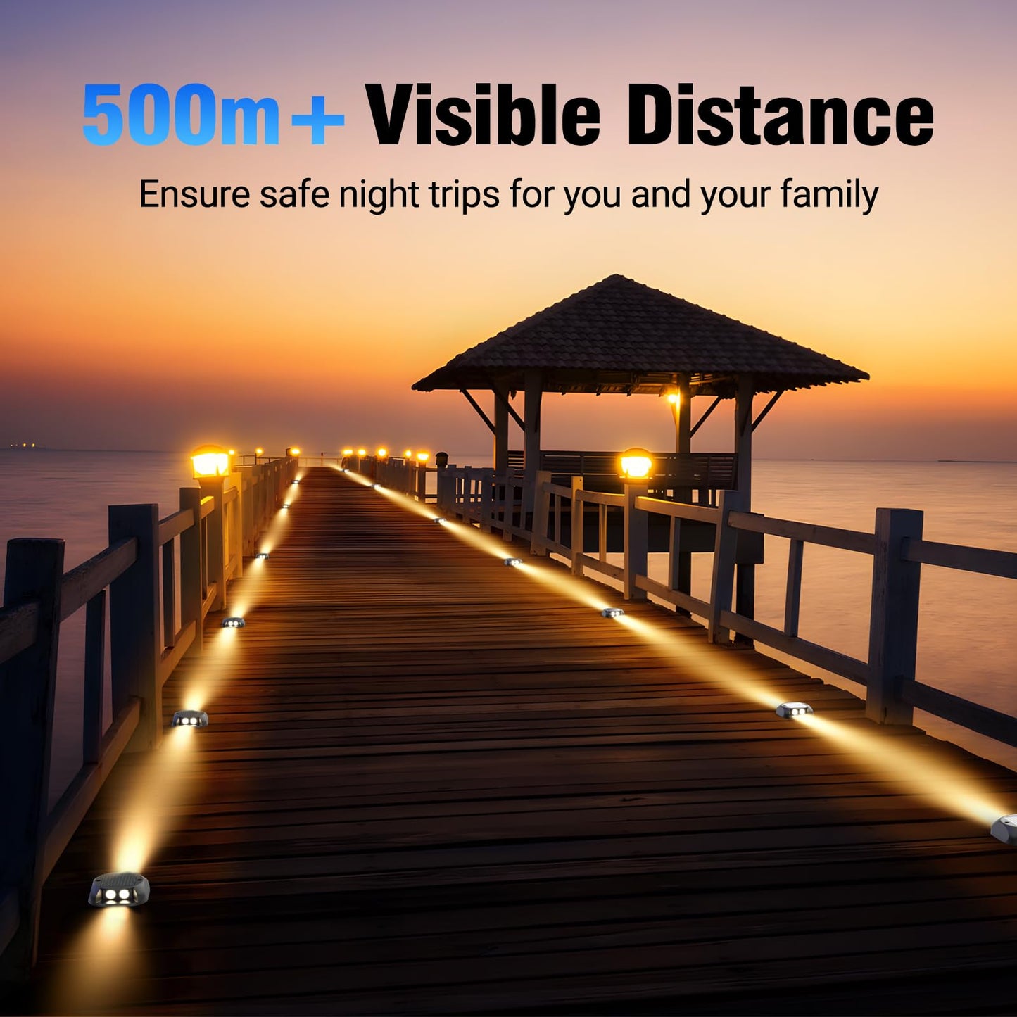 Quntis 10PCS Solar Lights Outdoor, Two-Way Dusk to Dawn Solar Deck Lights Outdoor, IP65 Waterproof Solar Dock Lights, 500M High Visibility Pathway Light for Step Driveway Garden Walkway,Warm White