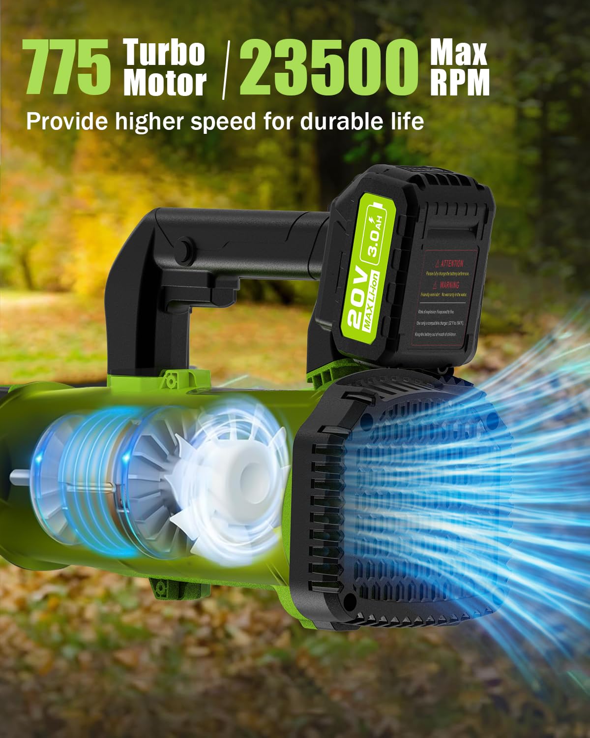 BLSKBY Leaf Blower Cordless 530CFM - 2 X 3.0Ah Battery and Fast Charger, 20V Cordless Leaf Blower with 7 Variable Speed for Yard and Garden