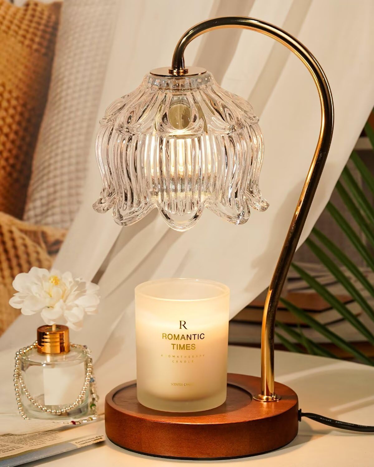Crystal Candle Warmer Lamp with Timer Dimmer, Flower Candle lamp Warmer, 2 Bulbs, Wax Melter Warmer for Jar Scented Candles, Mothers Day Birthday Gifts Ideas for Women Mom